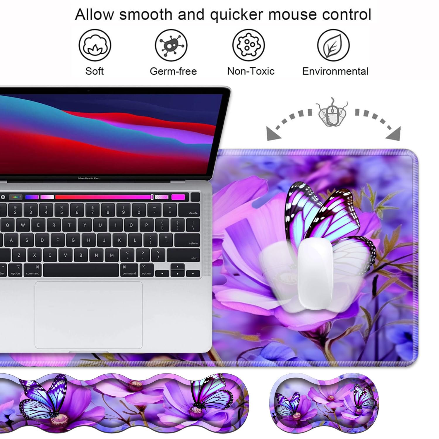 Juego de reposamuñecas ergonómico para teclado y alfombrilla para mouse, alfombrilla grande XXL para escritorio para juegos de 31.5 x 11.8 pulgadas, base antideslizante, espuma viscoelástica, alivio