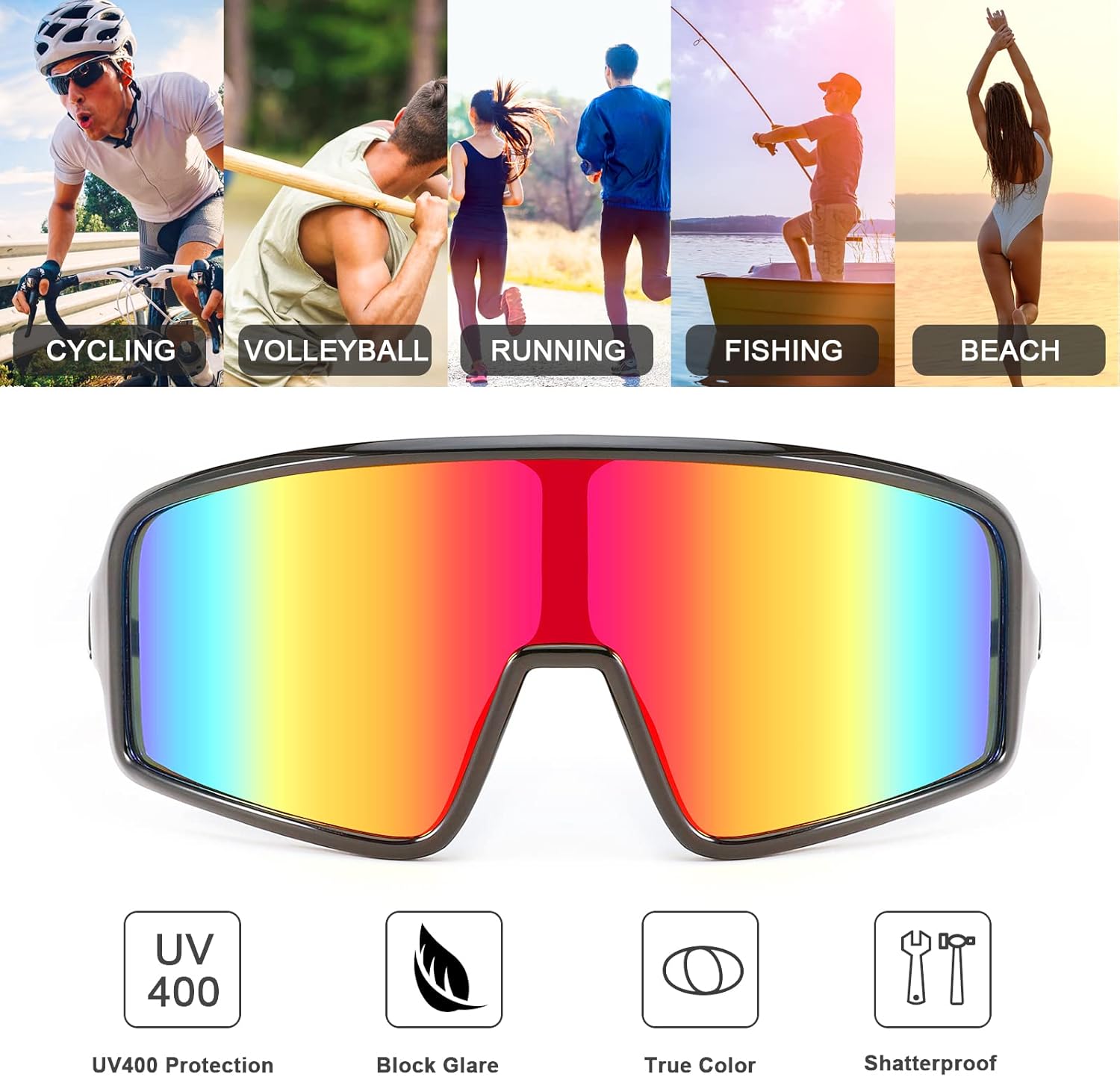 WANWAN Cycling Sunglasses with 4 Lenes for Men Women Large Frame Sport Sunglasses Baseball Golf Fishing Running - Image 6