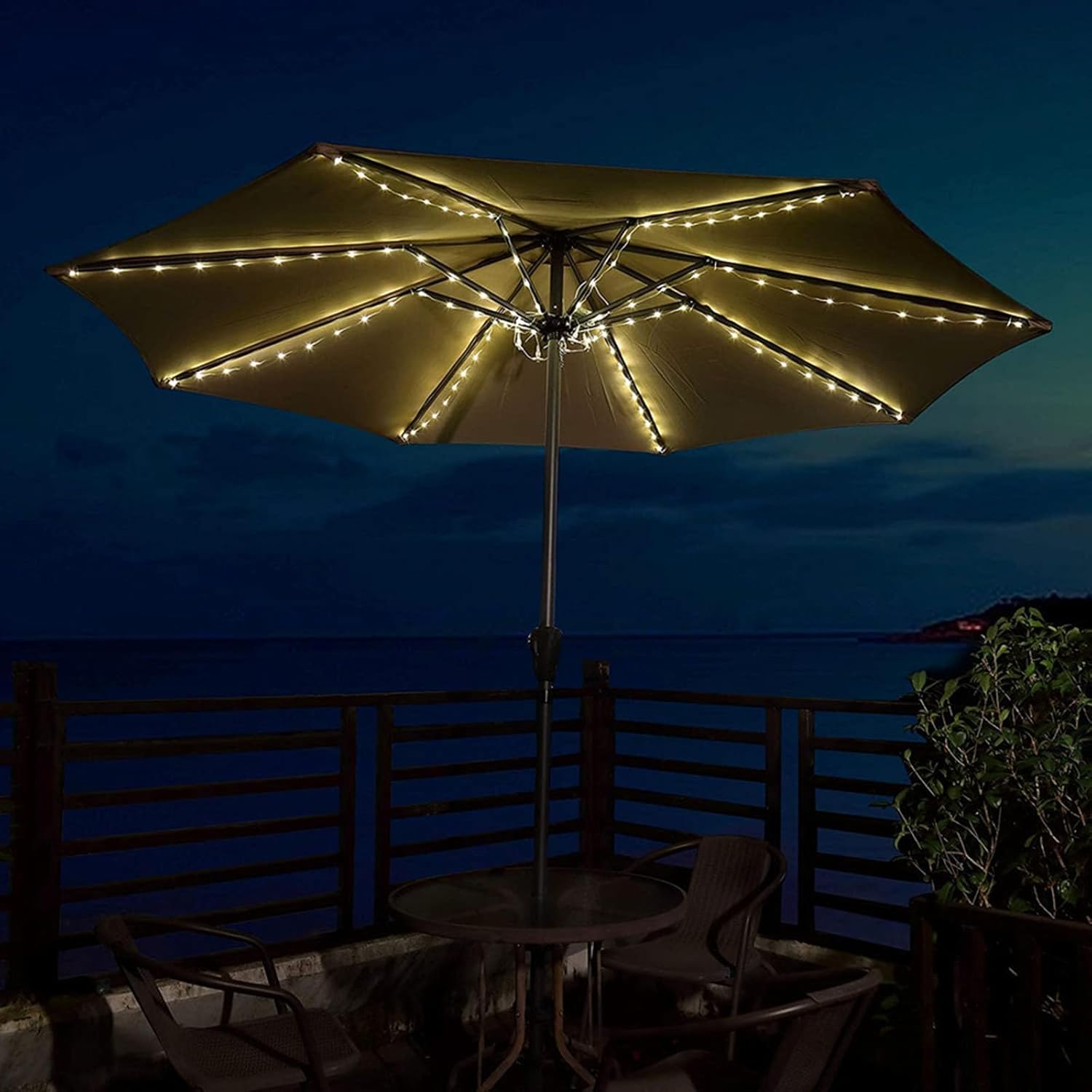 Solar Patio Umbrella Lights, String Lights with Clip Umbrella Pole Light, Solar Powered Waterproof Umbrella Lights, Outdoor Lights Lighting Beach Garden Party Decoration,Color light,17m/55.7ft