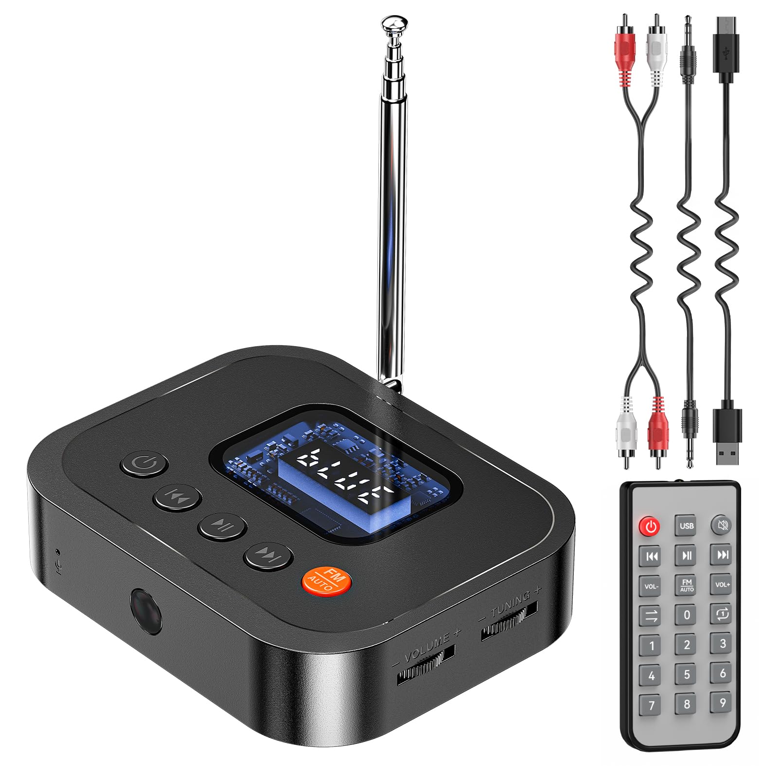 Bluetooth 6.0 Audio Receiver, 3-in-1 Wireless Adapter with FM Radio, U-Disk Playback, HD LED Display, Remote Control, Dual Output, Long Battery, Wireless Upgrade for Home Amplifier & Wired Speakers-image-43