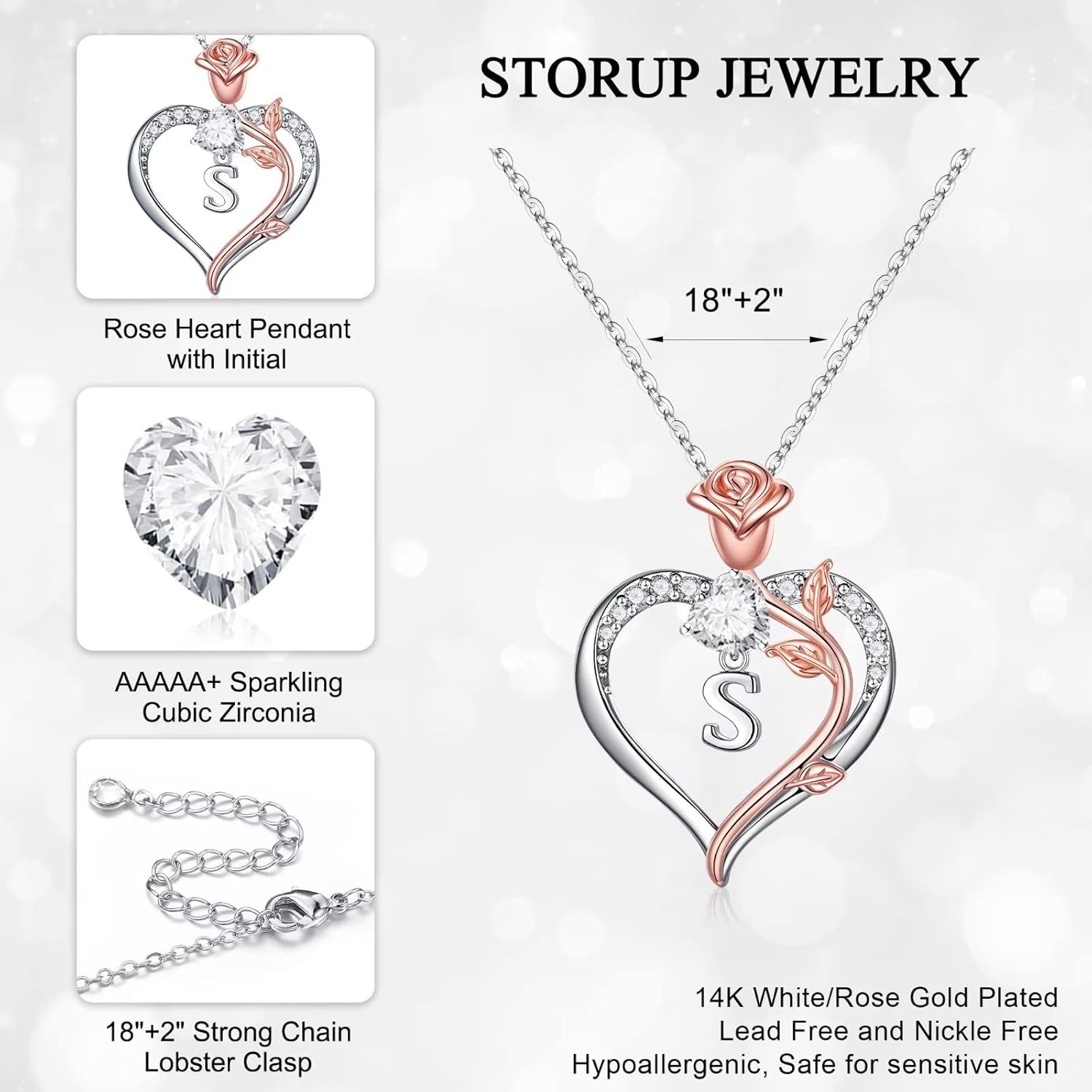 STORUP Valentines Gifts for Women Teen Girls - Heart Initial Necklaces for Women, Rose Heart Initial Necklaces for Her Jewelry Valentines Gifts for Her Mom Daughter Wife Grandma Sister - Image 5