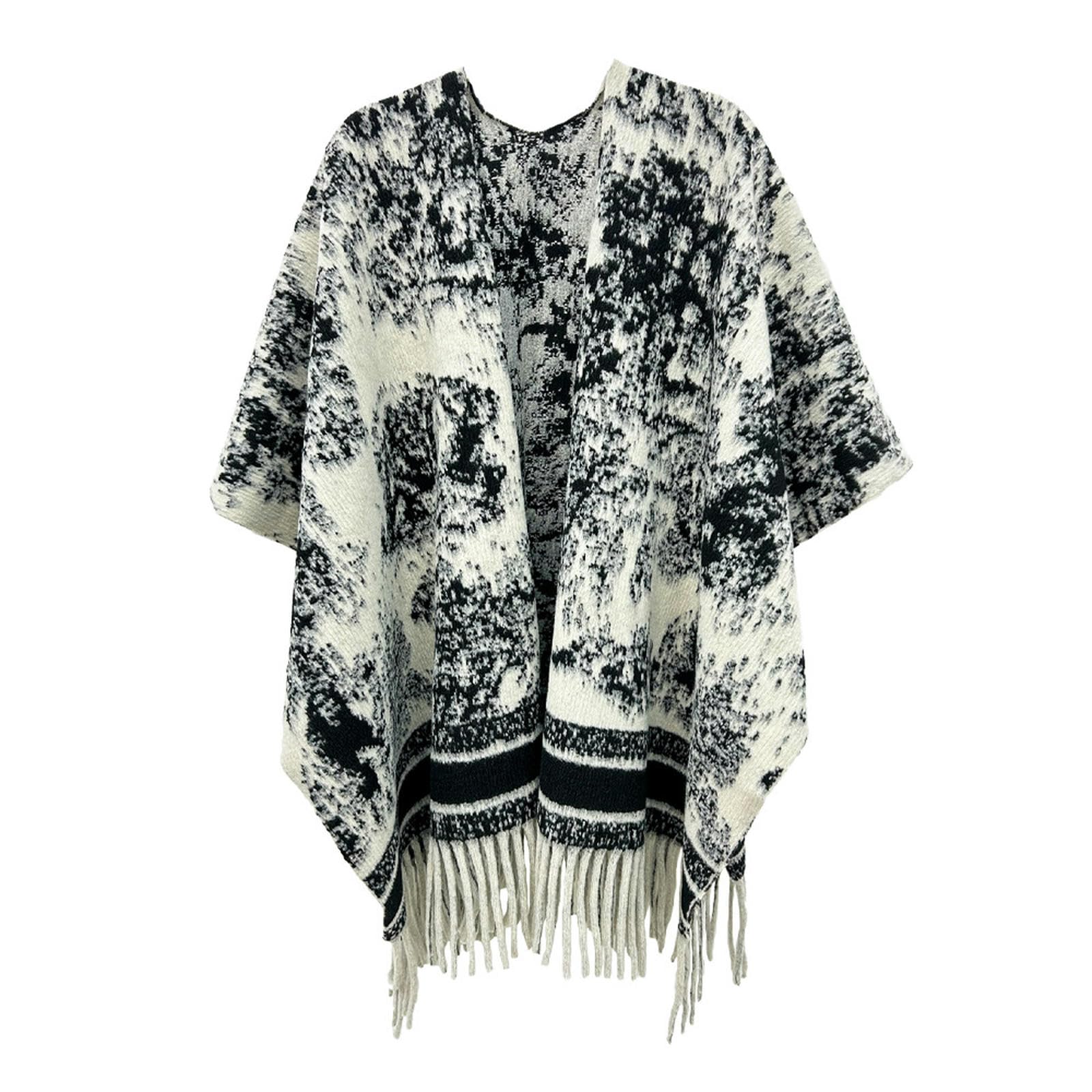 Sciarpa Donna Autumnio Femminile E Inverno da Viaggio Inchiostro Scialno di Pittura A Fessura A Forma di Scialle di Sciarpa A Maglia-c
