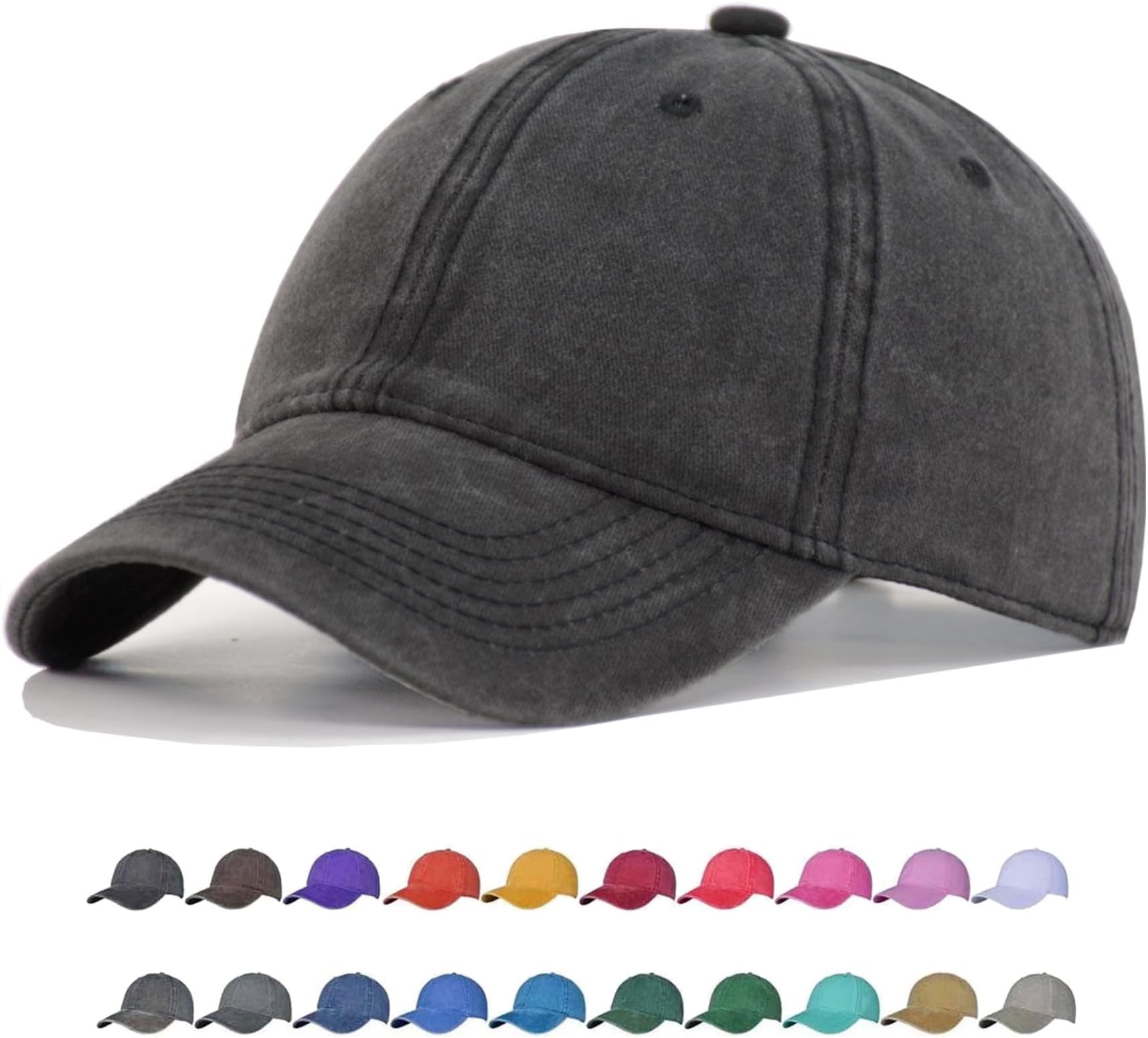 Vintage Cotton Washed Baseball Caps Unstructured Low Profile Adjustable Distressed Dad Hat for Men Women Small - XXL