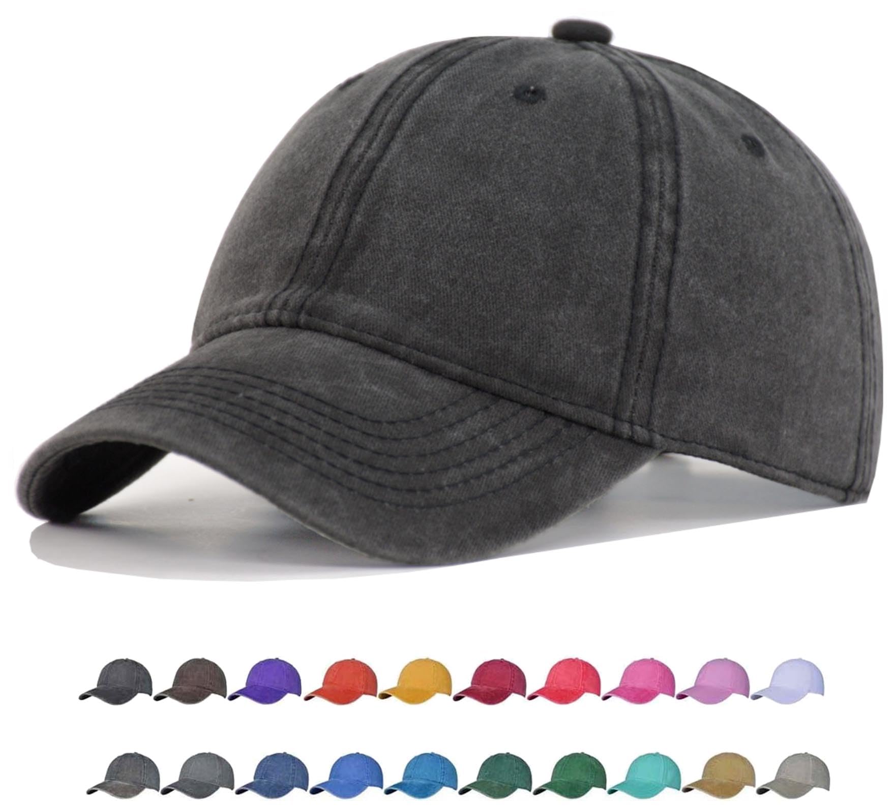 Vintage Cotton Washed Baseball Caps Unstructured Low Profile Adjustable Distressed Dad Hat for Men Women Small - XXL