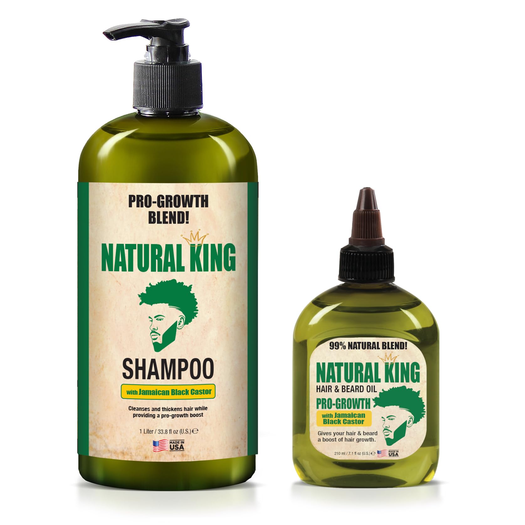 Natural King Jamaican Black Castor Shampoo(33.8 oz) and Pro-Growth Hair & Beard Oil (7.1 oz) Set for Nourishing Hair Growth