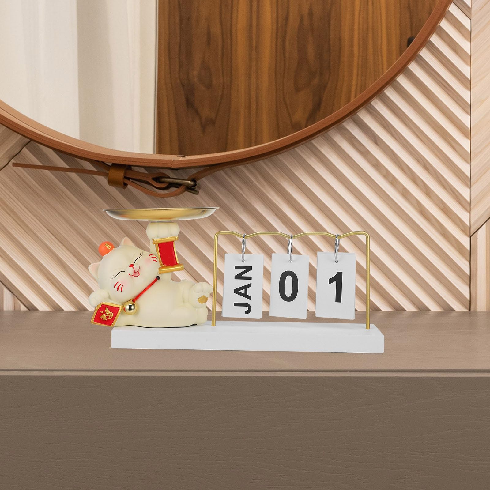 Vassoio Decorativo a Forma di Gatto con Calendario per Ingresso Casa