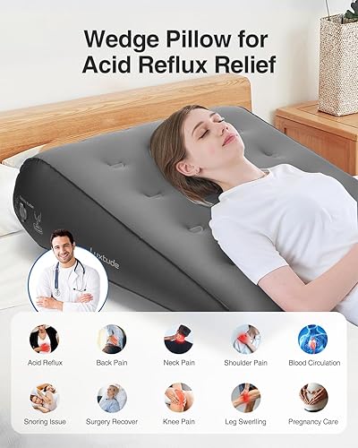 Vista 4 de Luxtude Almohada inflable de cuña para viajar, almohada de cuña de cama para dormir, alivio del reflujo ácido, almohadas de cuña de viaje ajustables