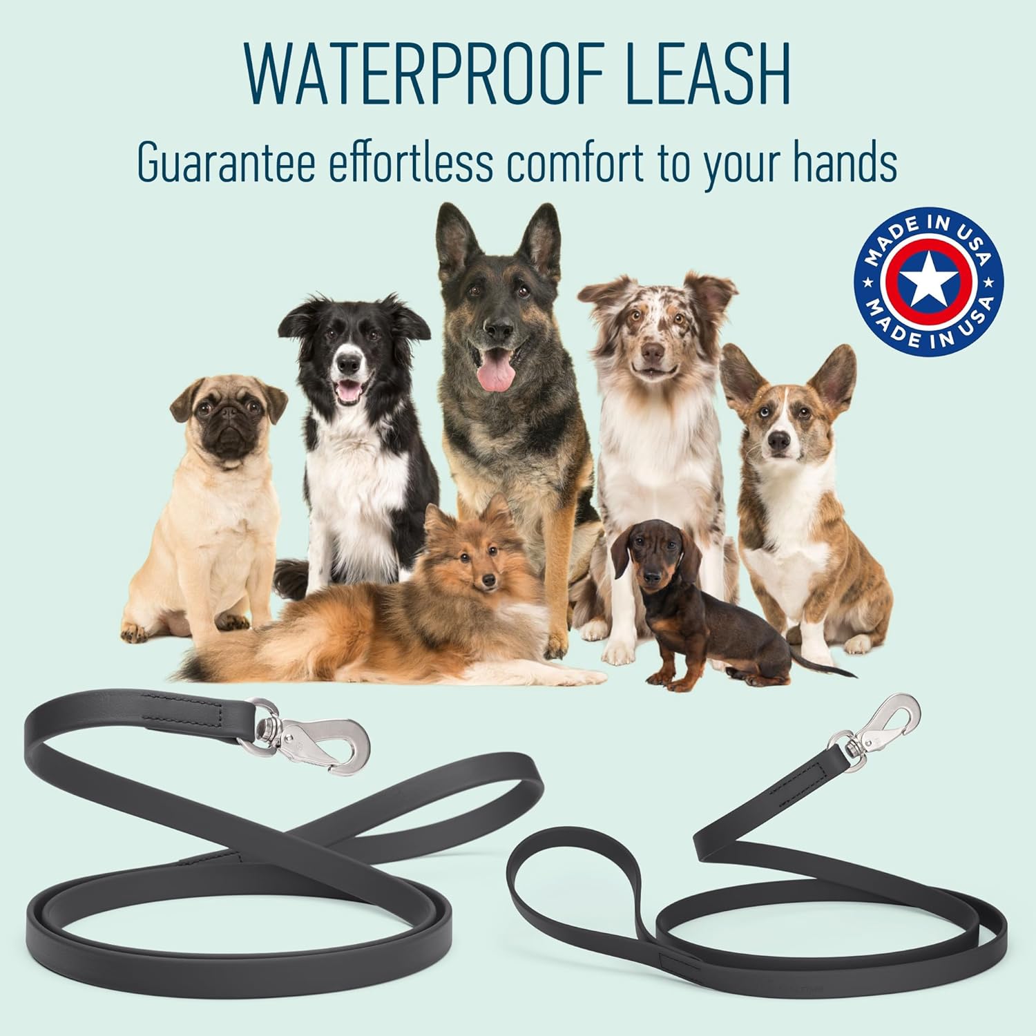 Biothane Waterproof Durable Dog Leash with Herm Sprenger Stainless Steel Swivel Snap Hook, 6 ft - for Medium and Large Dogs - Made in USA (Black, W5/8" x L6')