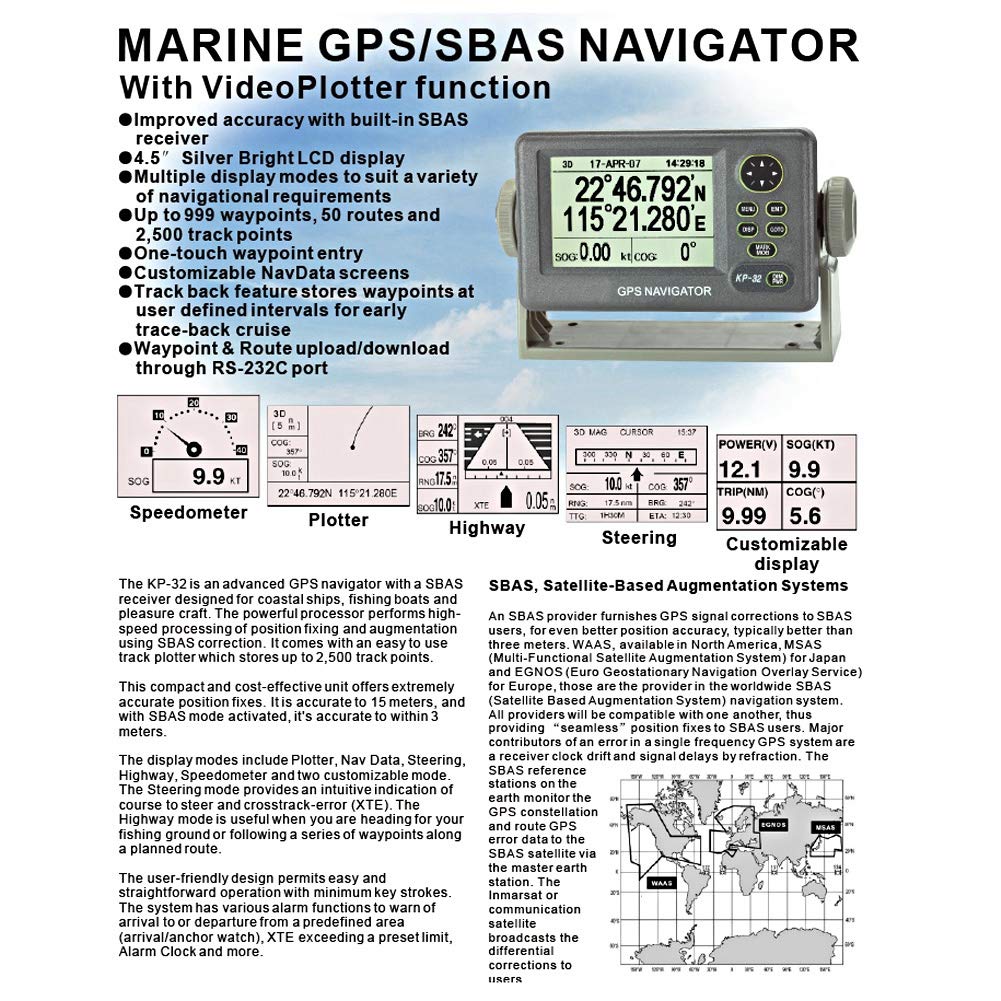 Chartplotter GPS Marino da 4,5 Pollici, Sistema di Navigazione GPS Marino Impermeabile Ricevitore SBAS Integrato e allarmi Multipli, Dispositivo di Navigazione GPS Marino Professionale