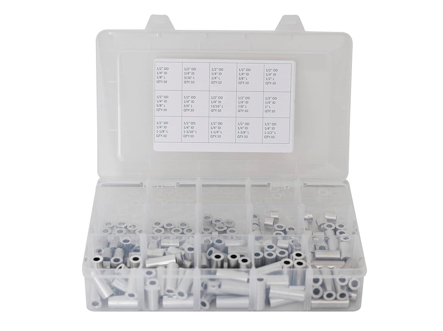 Aluminum Spacer Standoff Bushing Assortment Kit 1/2" OD x 1/4" ID (150 pcs)