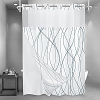 Vista 10 de Juego de cortina de ducha larga a rayas gris y blanco degradado sin gancho con forro a presión - Juego de cortina de ducha y forro de hotel