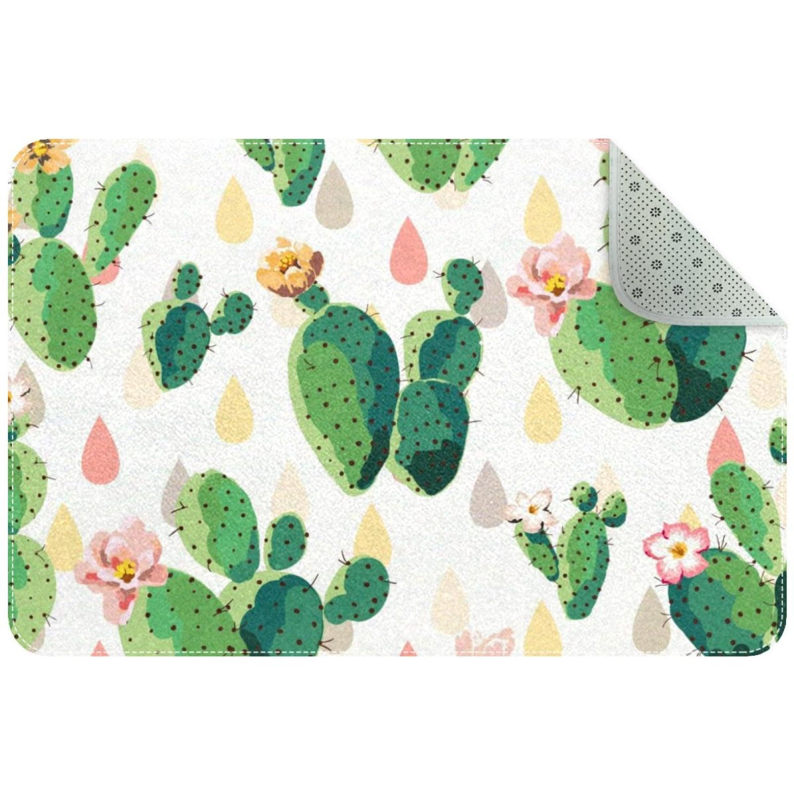 Paillasson antidérapant rectangulaire à motif cactus grand format pour entrée nette