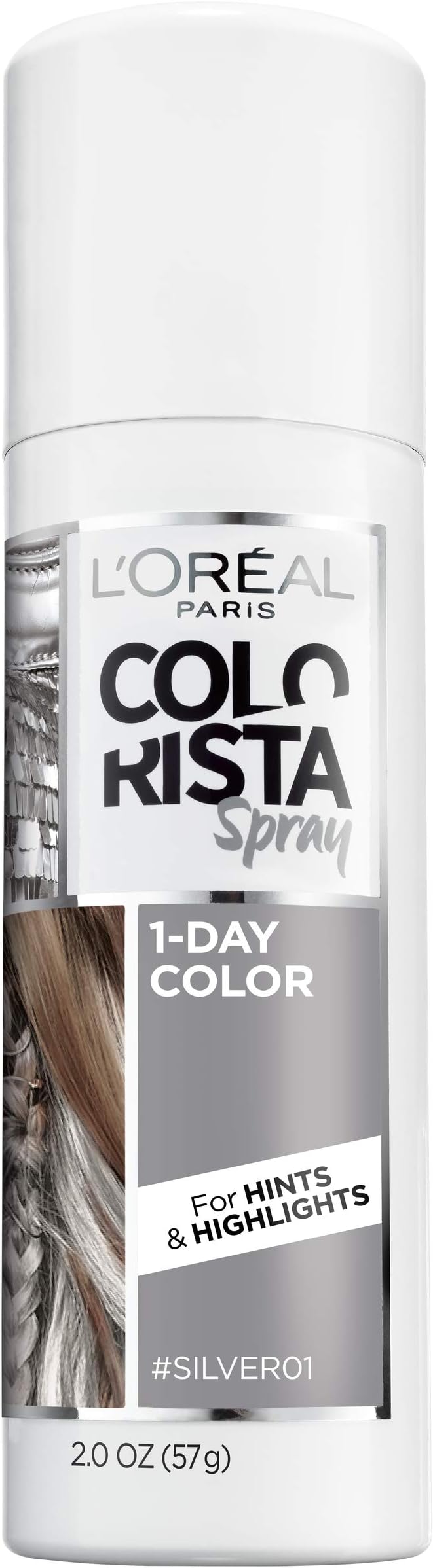 L'Oreal Paris Colorista 1-Day Washable Temporary Hair Color Spray, Silver, 2 Ounce