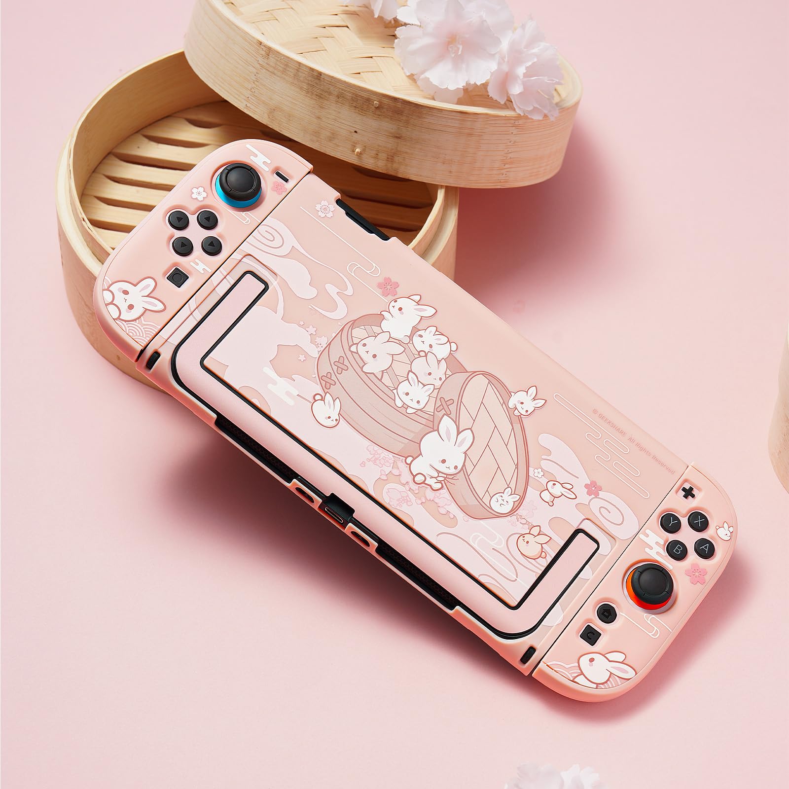 GeekShare Guscio protettivo compatibile con Switch 2, custodia agganciabile Kawaii Cartoon per Switch 2, cover con design antigraffio e antiurto - Coniglio panino al vapore