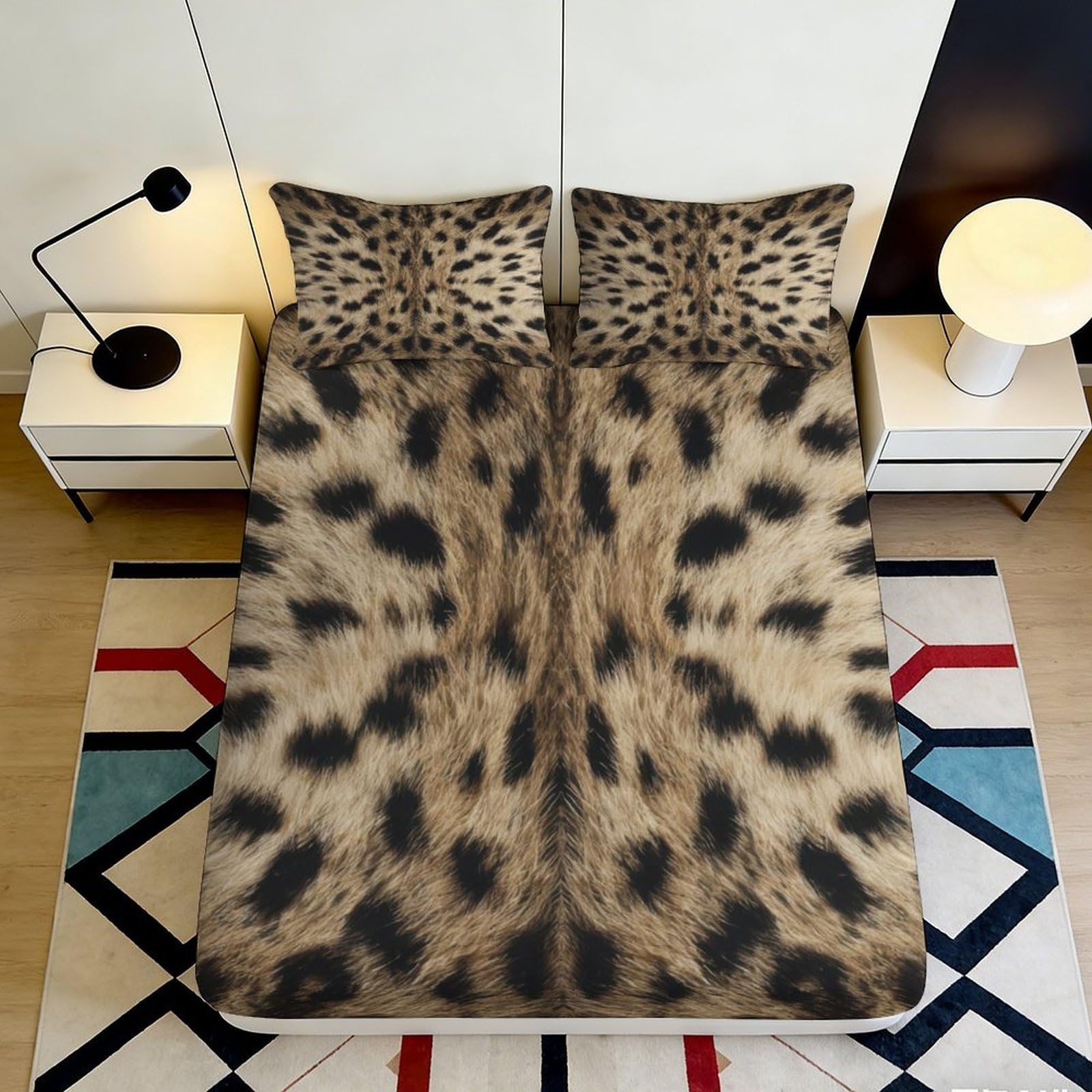 3D Printed Leopard Spots Fitted Sheet Microfiber Soft Breathable Cheetah Pattern Mattress Cover for Bedroom Dorm Decor 90x200x25cm