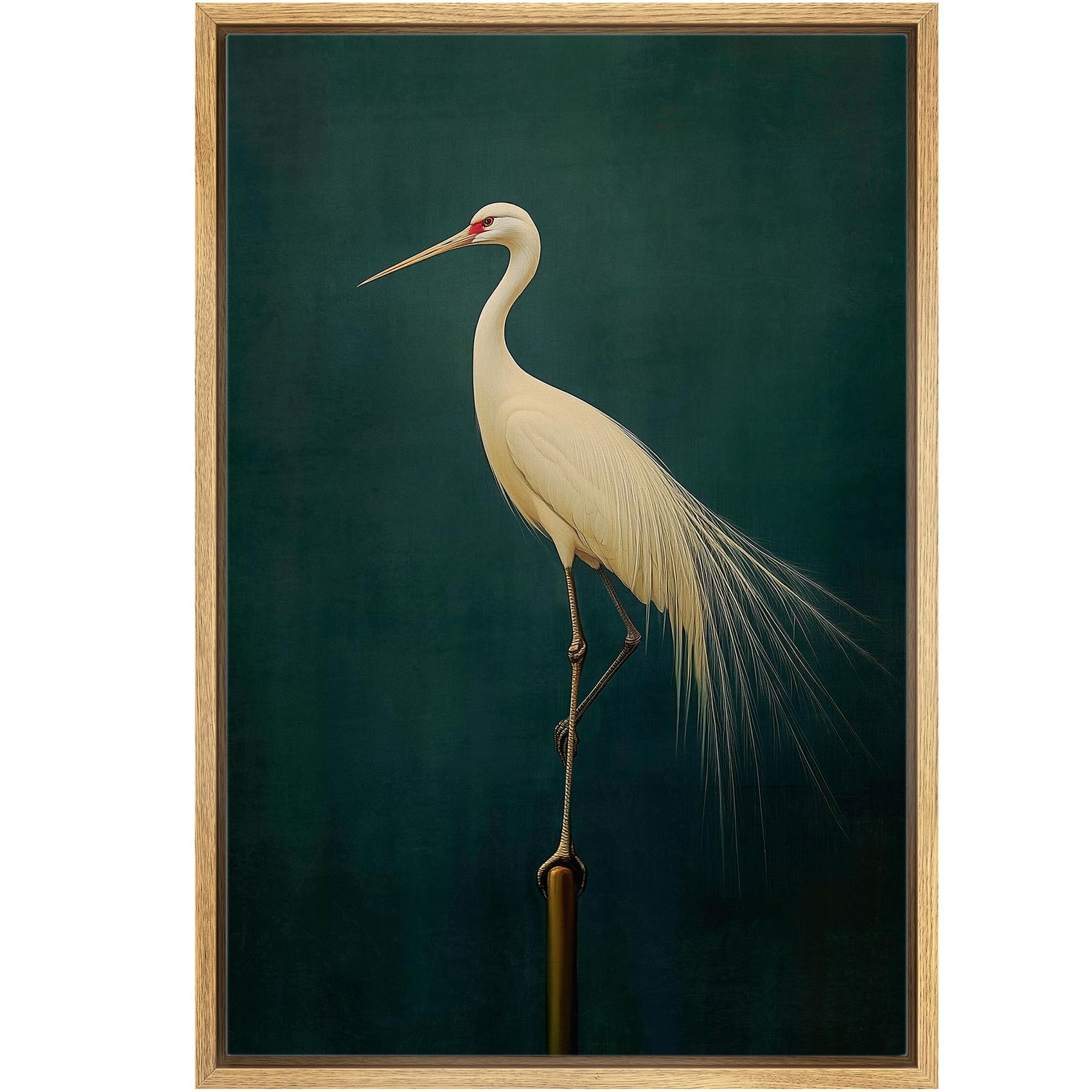 wall26 framed canvas print wall art elegant white heron fine art bird illustrations modern art decorative zen rustic calm for living room, bedroom, office - 24"x36" natural