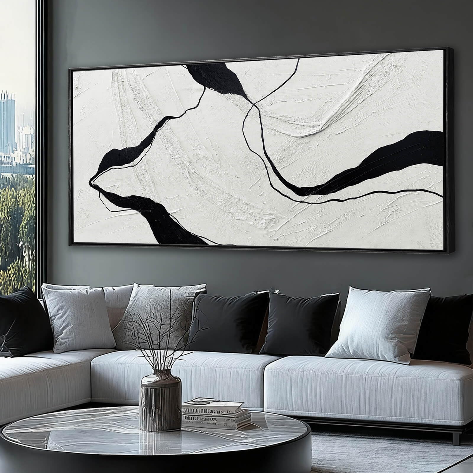 Amazon.com: MLART99 Abstract Black and White Textured Canvas