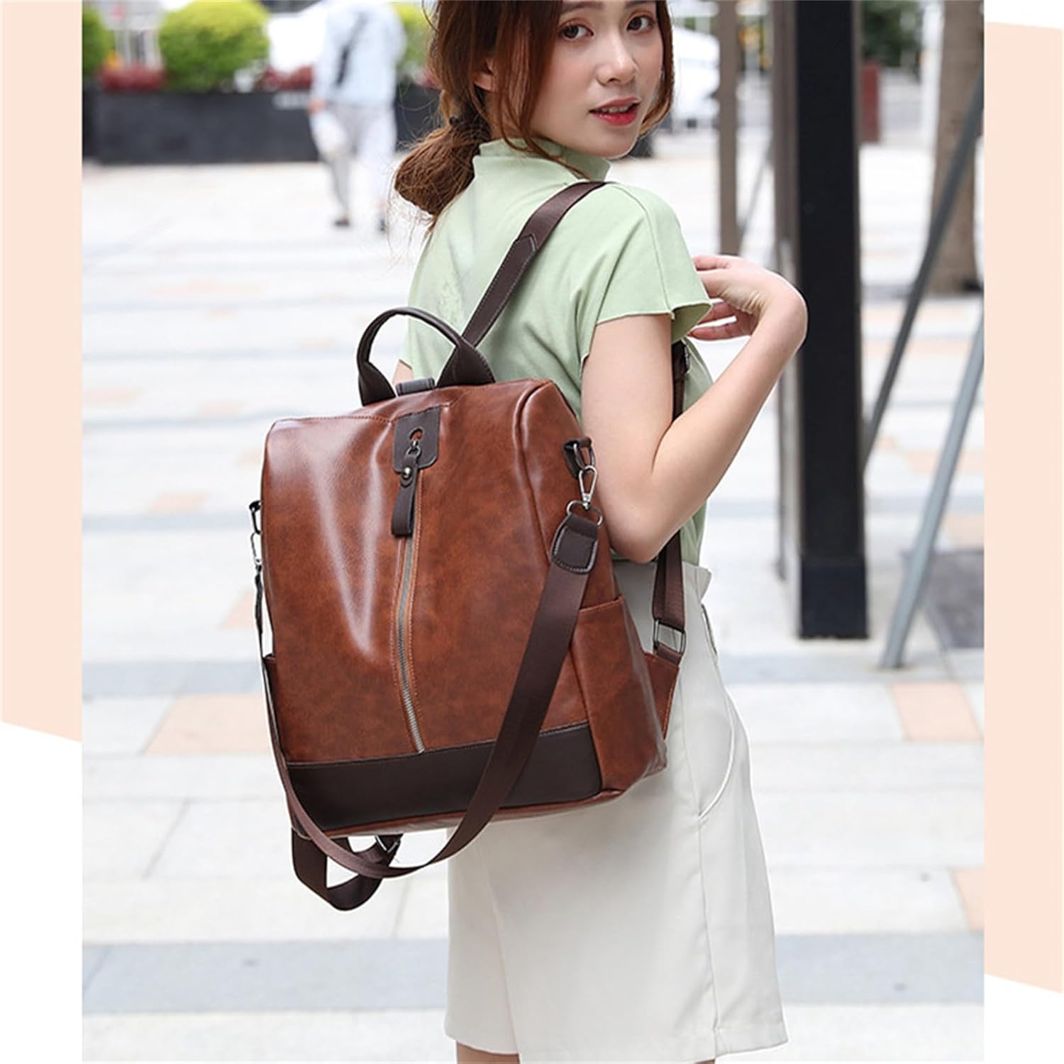 リュック レディース バックパック ショルダーバッグ女性レトロPUレザーバックパックカジュアルショルダーバッグ 軽量 通勤 (色 :