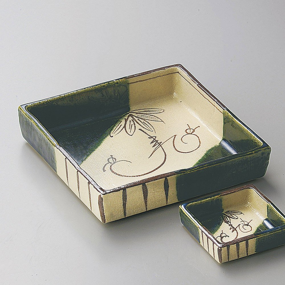 Amazon.co.jp: 織部つる花刺身鉢 [16 x 16 x 3.5cm 450g] 【刺身】 土