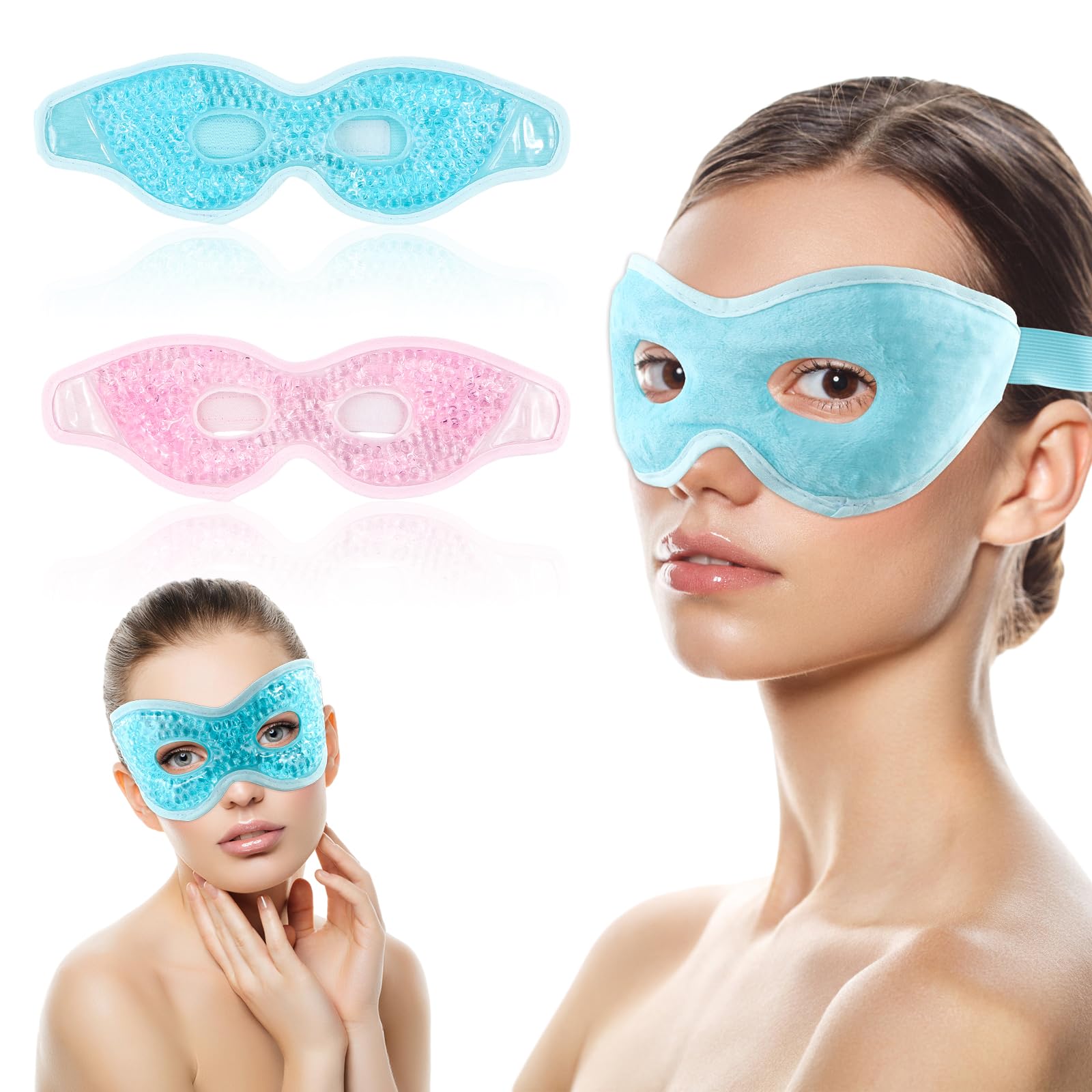 Anseom Mascara Gel Frio Cara, 2 Antifaz Gel Frio Ojos Máscara de Gel para Ojos Reutilizable Máscara para Dormir para Ojos, Mascarilla Refrescante para los Ojos, Ojos Hinchados, Ojeras