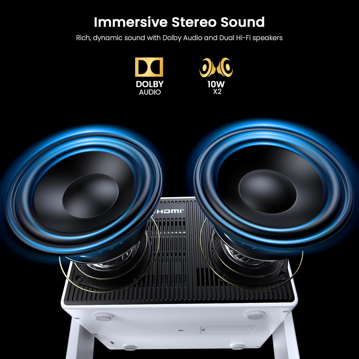 Netflix Smart Projector, HAPPRUN 1000ANSI Projector with Wifi and Bluetooth, DoIby Audio, Built-in stand, Electric Focus, Movie Projector for Home Cinema, Outdoor