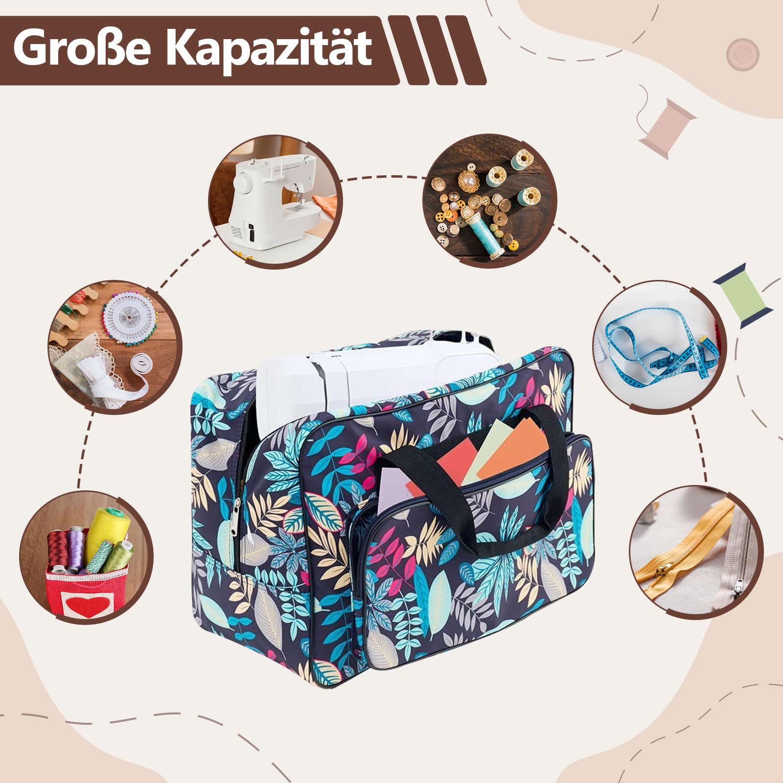 Allgemeine Nähmaschinentasche mit gepolstertem Tragegriff, praktische Nähaufbewahrungstasche, Reißverschluss, Nähmaschine Tasche, robuste Transporttasche für Outdoor, Sport, Einkaufen, Hellblau