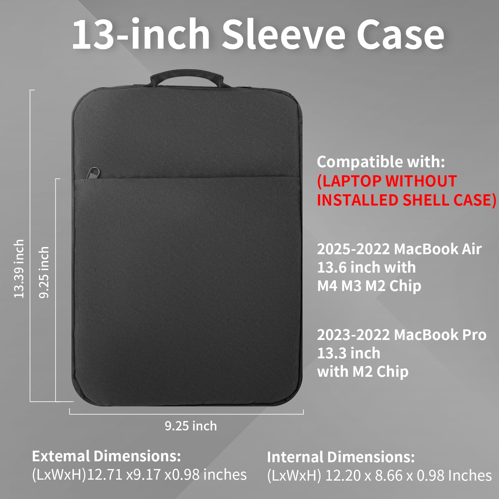CNMTCCO Etui na laptopa 14 cali do MacBook Air 2025-2022 13,6 cala Apple M4 M3 M2 i MacBook Pro 13,3 cala M2 Chip Accessory Travel Carrying Canvas Bag Cover Simple Case (czarny)