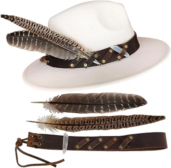 TCOMVEZ Hat Bands for Women Cowboy Hat Band Genuine Leather Fedora Western Hat Band for Men with 2pcs Feather 1pcs Crystal