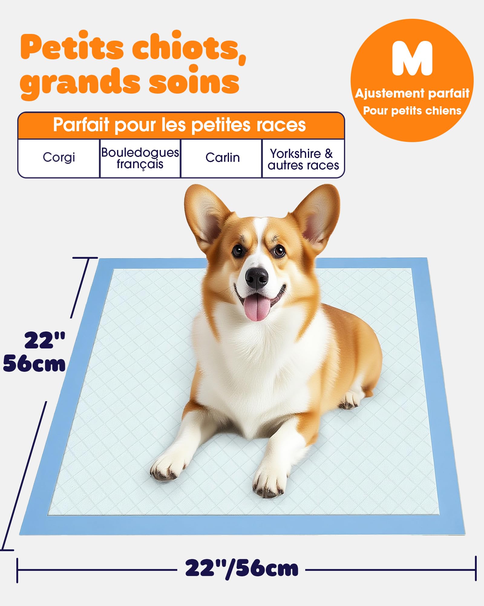Powools Alèse Jetable - Alèse pour Chien Ultra Absorbante à 6 Couches, Tapis Absorbant Chien Anti-Fuites à Séchage Rapide pour Sol, Meubles et Voiture, 56 x 56 cm, 100 Pièces