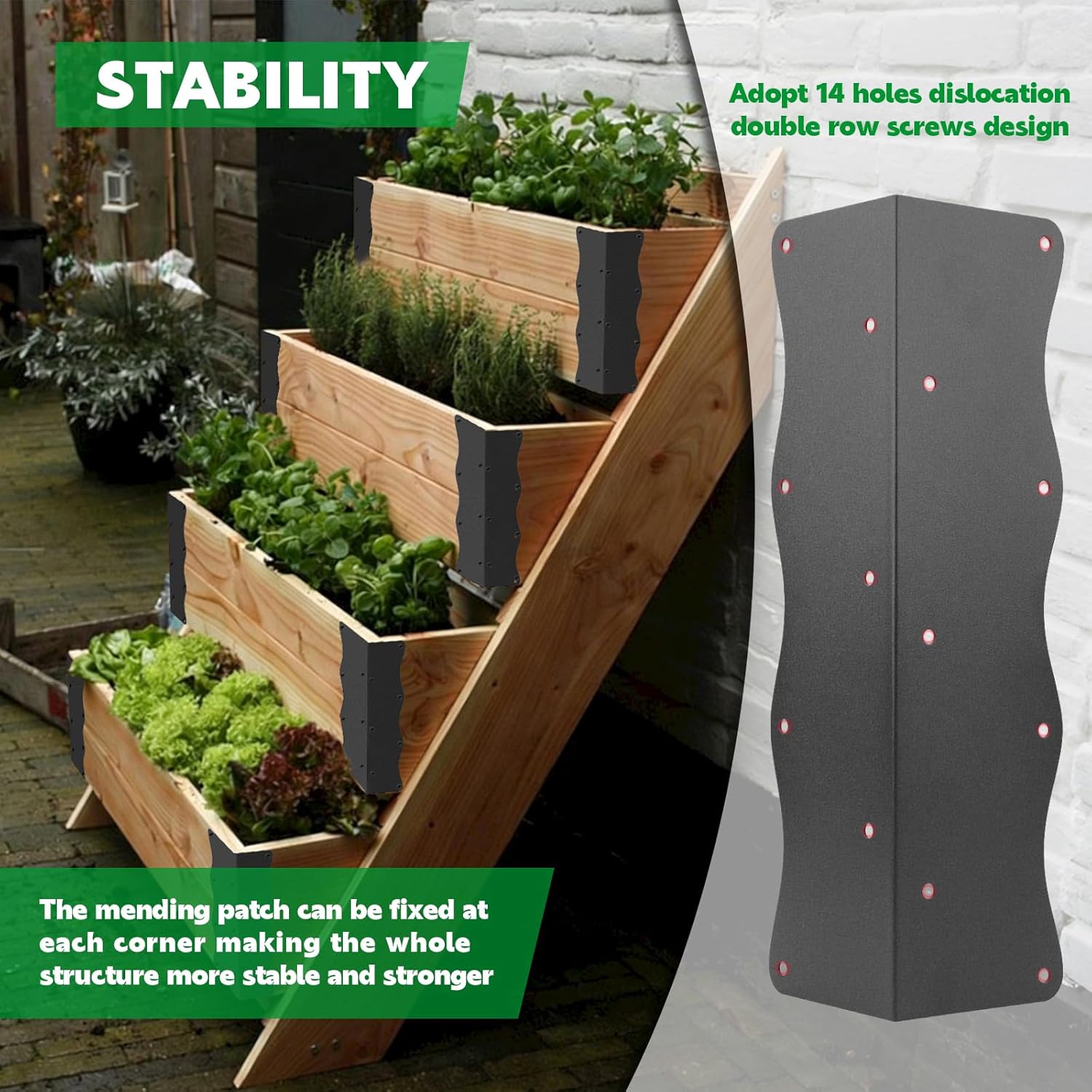 HLOGREE 8 Pcs Raised Garden Bed Corner Brackets Heavy Duty Metal Raised Bed Corners and Connectors for Wood(11"x3"x3"), Brown L-Shape Wavy Connectors with Screws, fits for 20"-24" Raised Beds (Black)