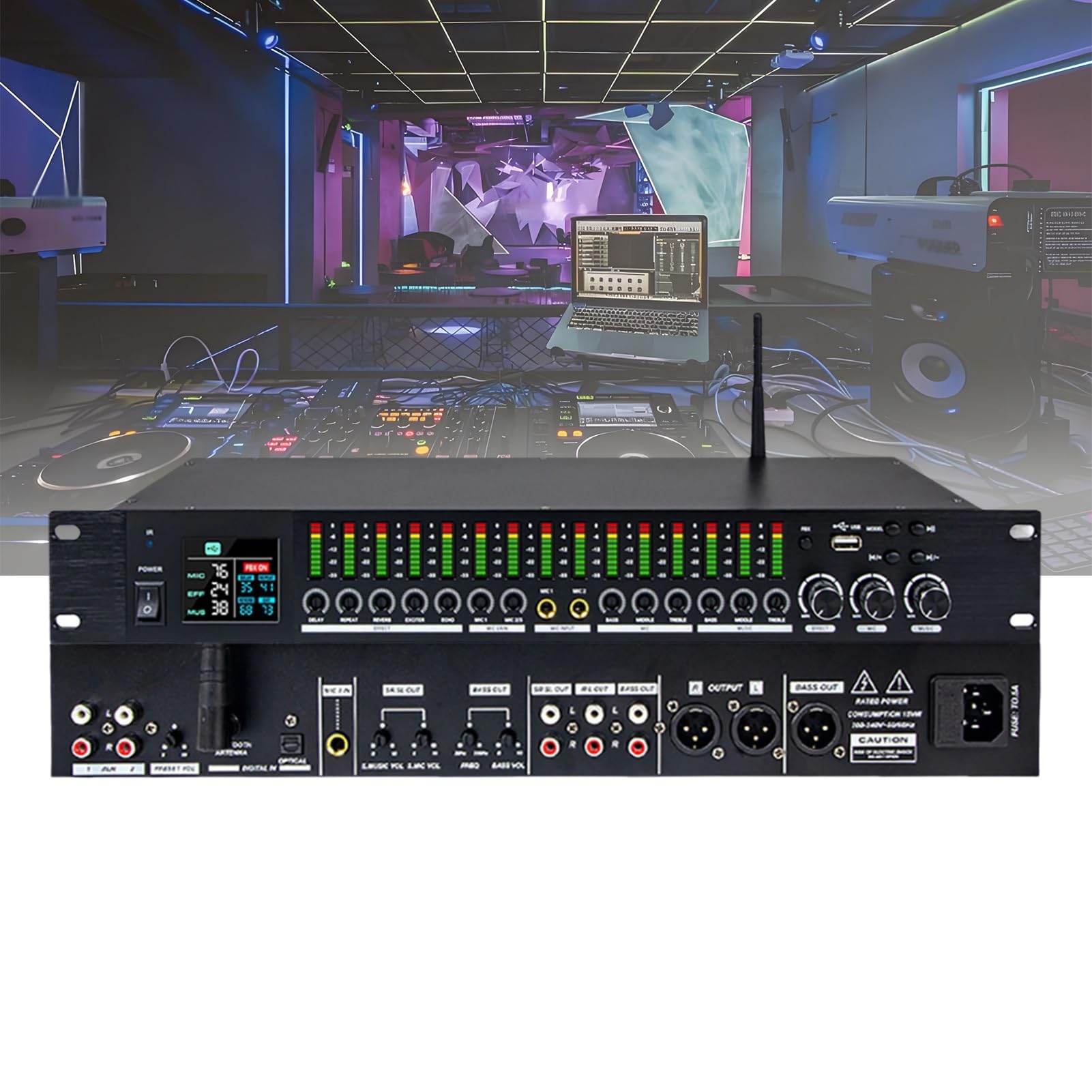 HFDJRWK Equalizzatore Digitale Ktv, Processore di Effetti Preamplificatore Digitale con Schermo LCD, Adatto for Sistemi di Riverbero Domestici e Karaoke