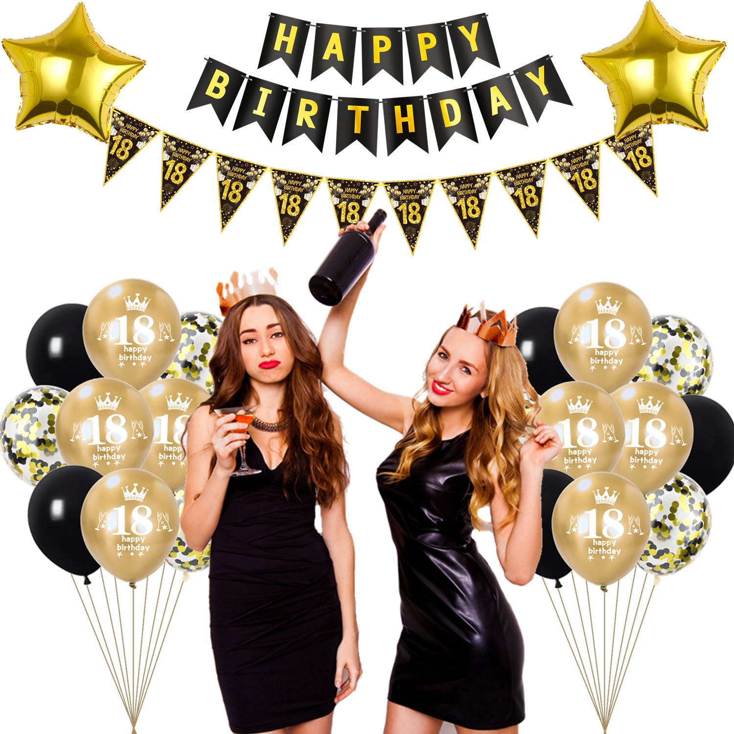18. Geburtstag Deko Set – Schwarz-gold, Mit Banner, Ballons & Girlande