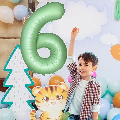 Miniatura 4 de Globos verdes del número 6 de 40 pulgadas, decoración de fiesta verde mate, globo retro grande verde oliva para fiestas temáticas de zoológico