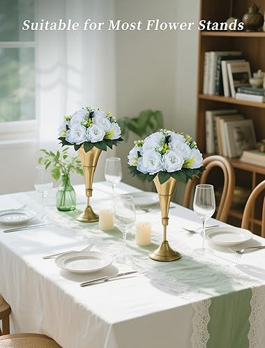Miniatura 53 de BLOSMON Centros de mesa de flores para mesas de boda: 10 piezas de rosas artificiales rojas carmesí decoración de bolas - 9.5 pulgadas de seda falsa