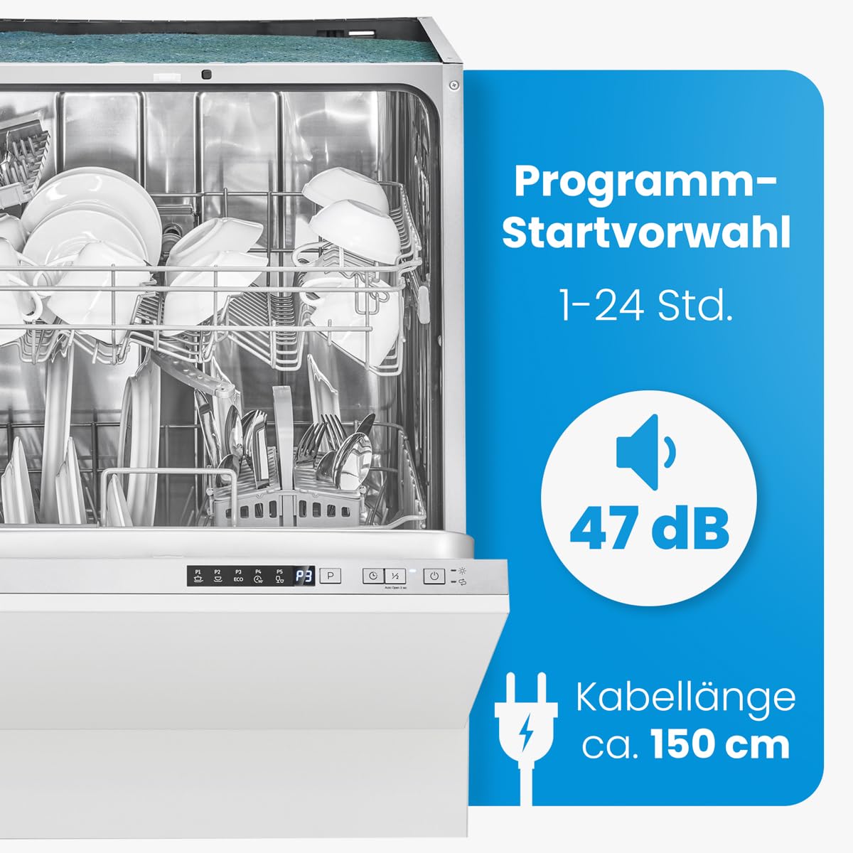 Bomann® Einbau Geschirrspüler | 14 Maßgedecke | Spülmasachine vollintegrierbar | 5 Programme & 2 Sprühebenen | Dishwasher mit Startvorwahl | 60 cm | GSP 7421 VI