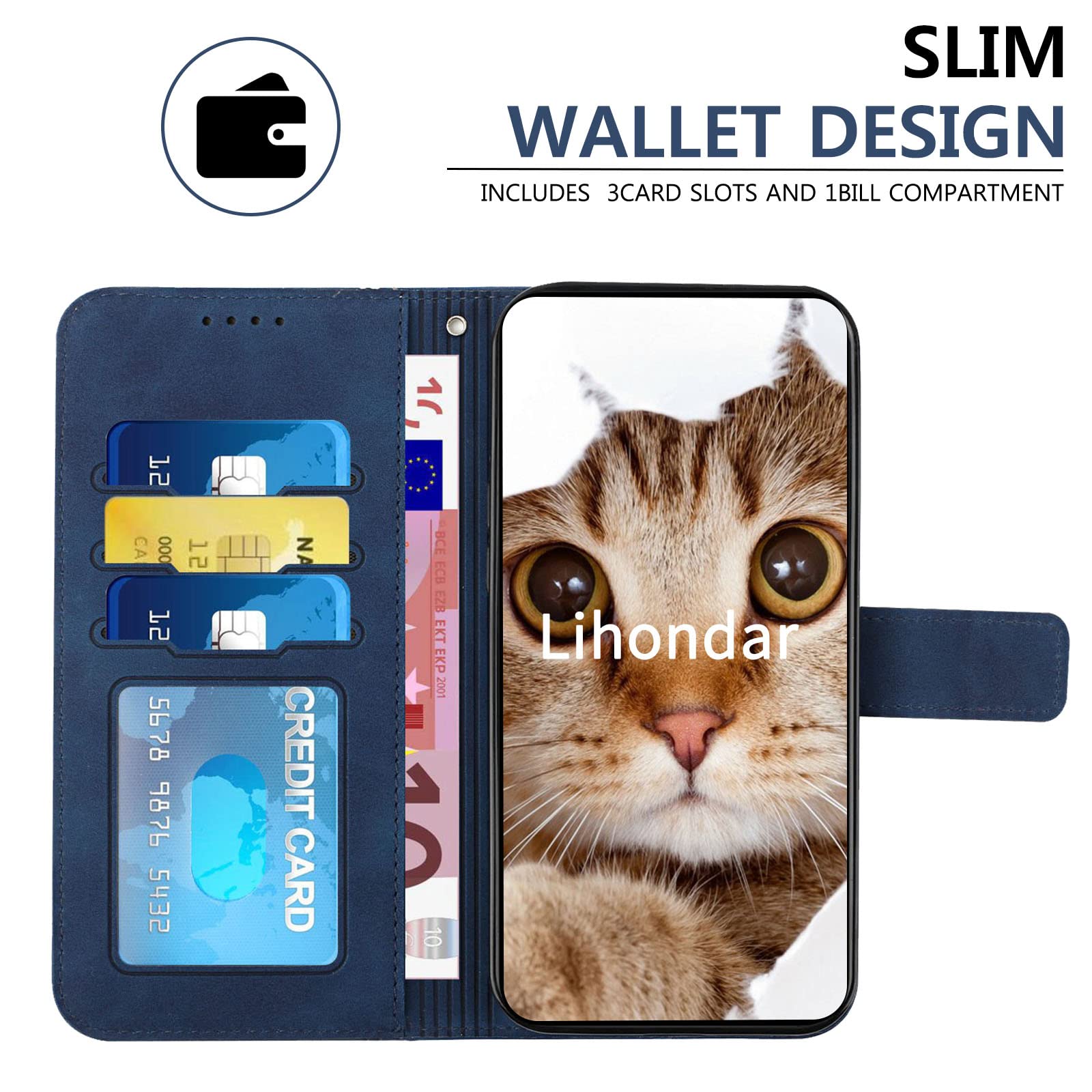 HAOTIAN Cover Motorola Moto G 5G Plus: Custodia Portafoglio In Pelle Blu Con Chiusura Magnetica E Slot Porta Carte - 4