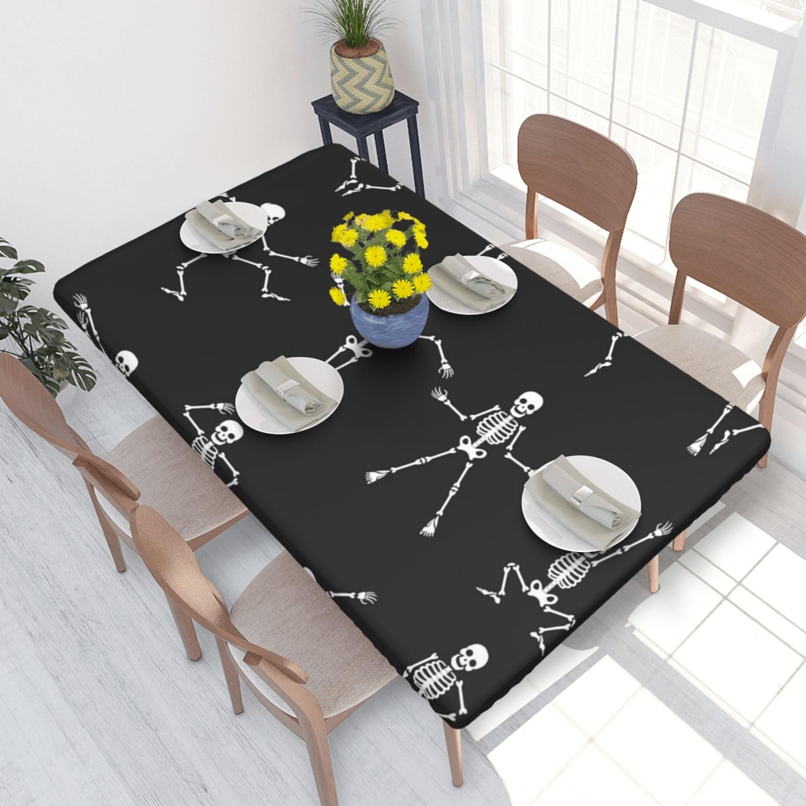 BNVSADC Cute Skeleton Dancing Printed 4FT Tablecloth 122x76 CM Polyester Kitchen Water Resistant Table Cloth Dining Table Decoration Table Covers