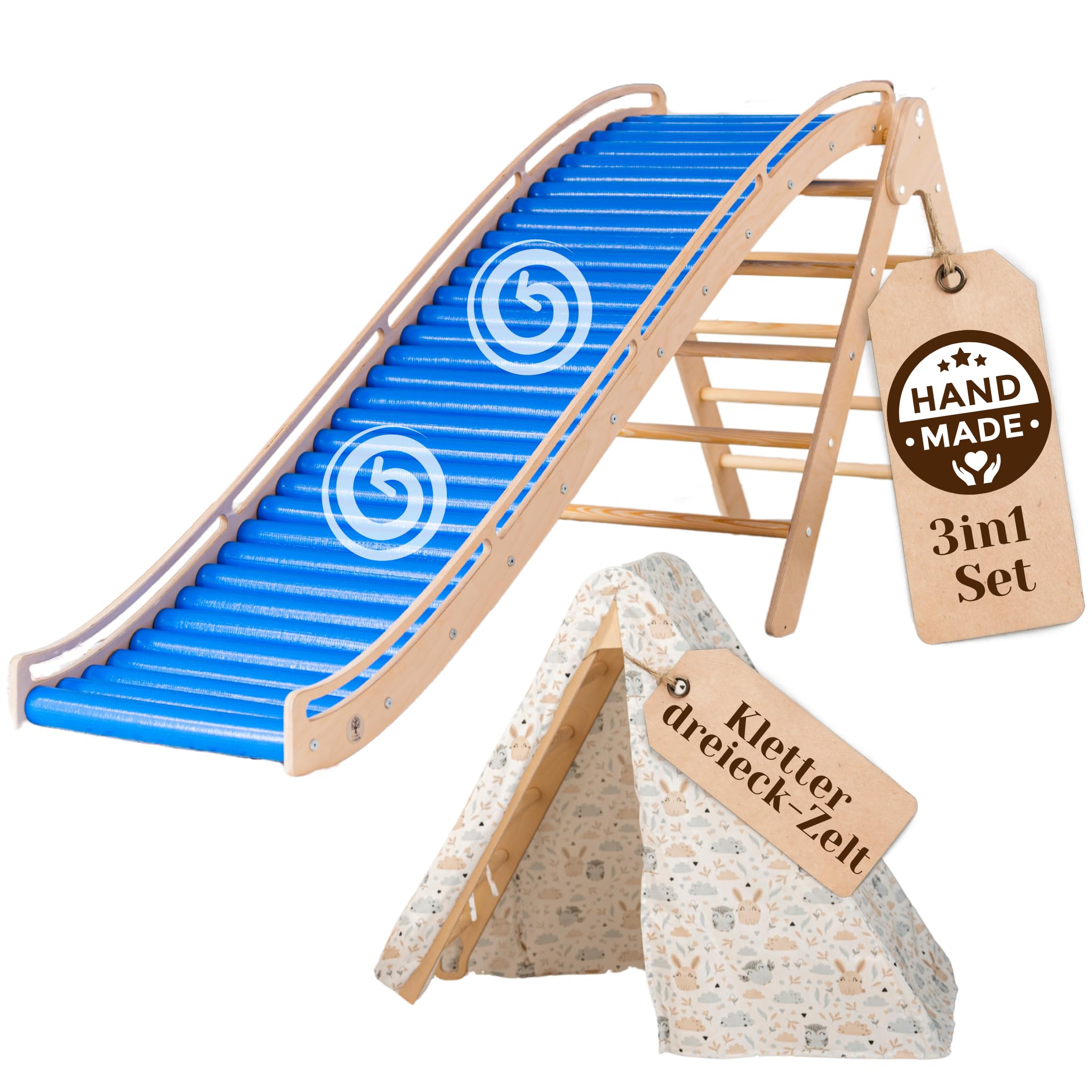 WoodsCraft 3in1 Wellenrutsche mit Kletterdreieck, Sprossenwand für Kinderzimmer & Kinderzelt Indoor | Rutsche Outdoor & Indoor | Kinderrutsche-Rollenrutsche | Kinder & Baby Rutsche für den Garten