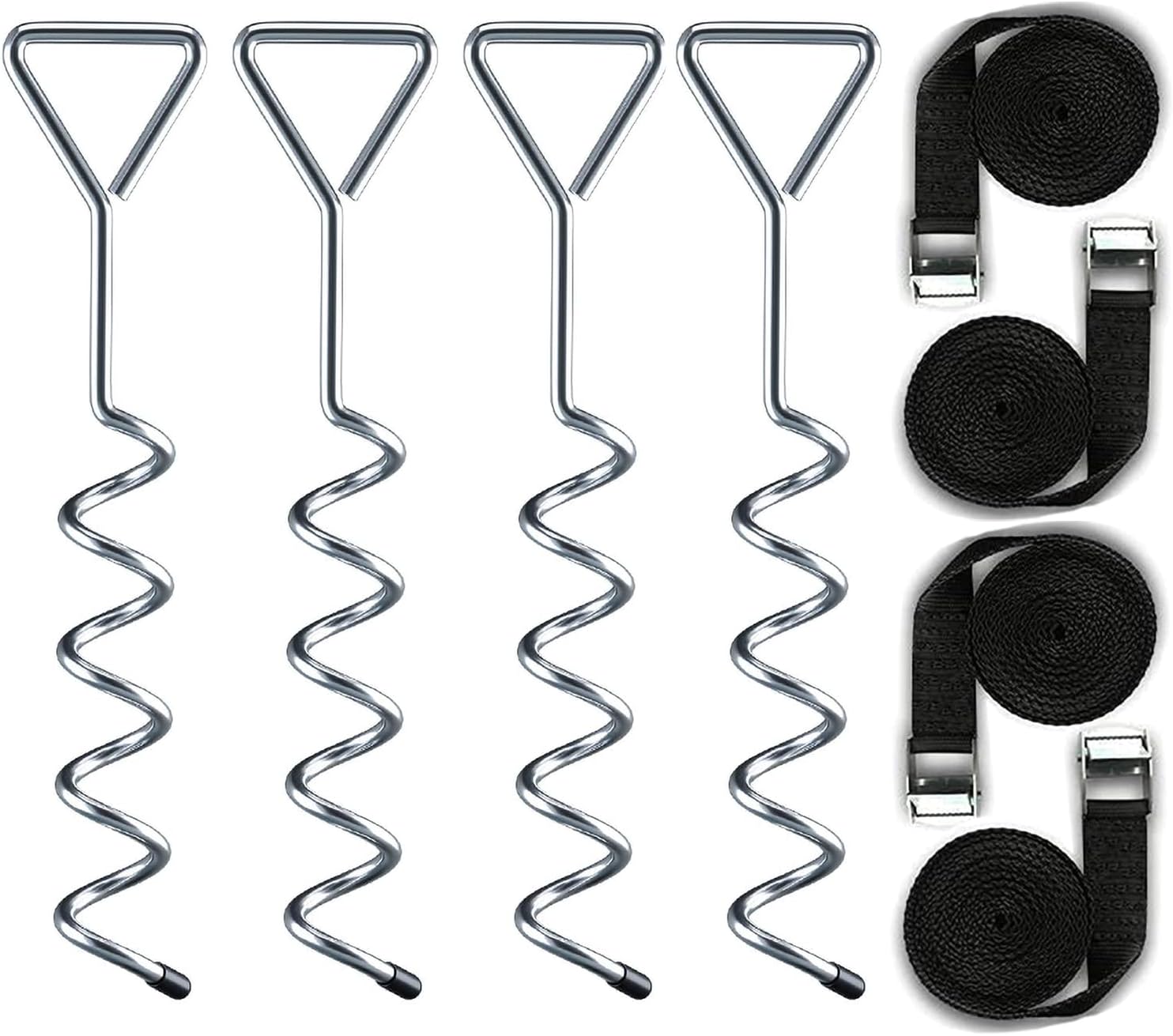 Delex Heavy Duty Galvanized Trampoline Anchor Peg Kit/Tie Down Kit, Fits all Trampolines. Ground Camp Swings, Garden Sheds, Play Sets and much more Tent Fish