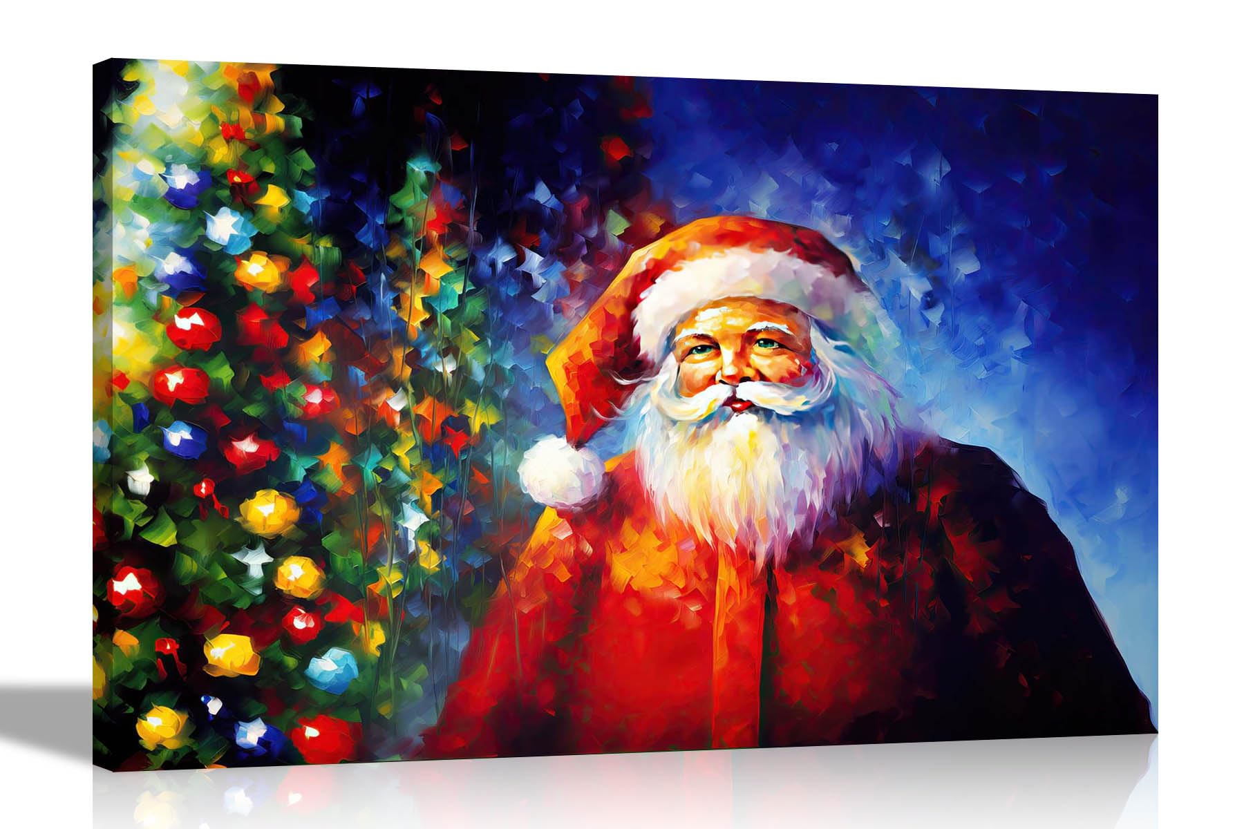 Artley Prints Abstract Santa Christmas Tree - Abstract Santa Claus And Christmas Tree Canvas Art Prints Oil Painting Reprint Framed And Ready To Hang 60 X 40Cm (24 X 16 Inches) A2