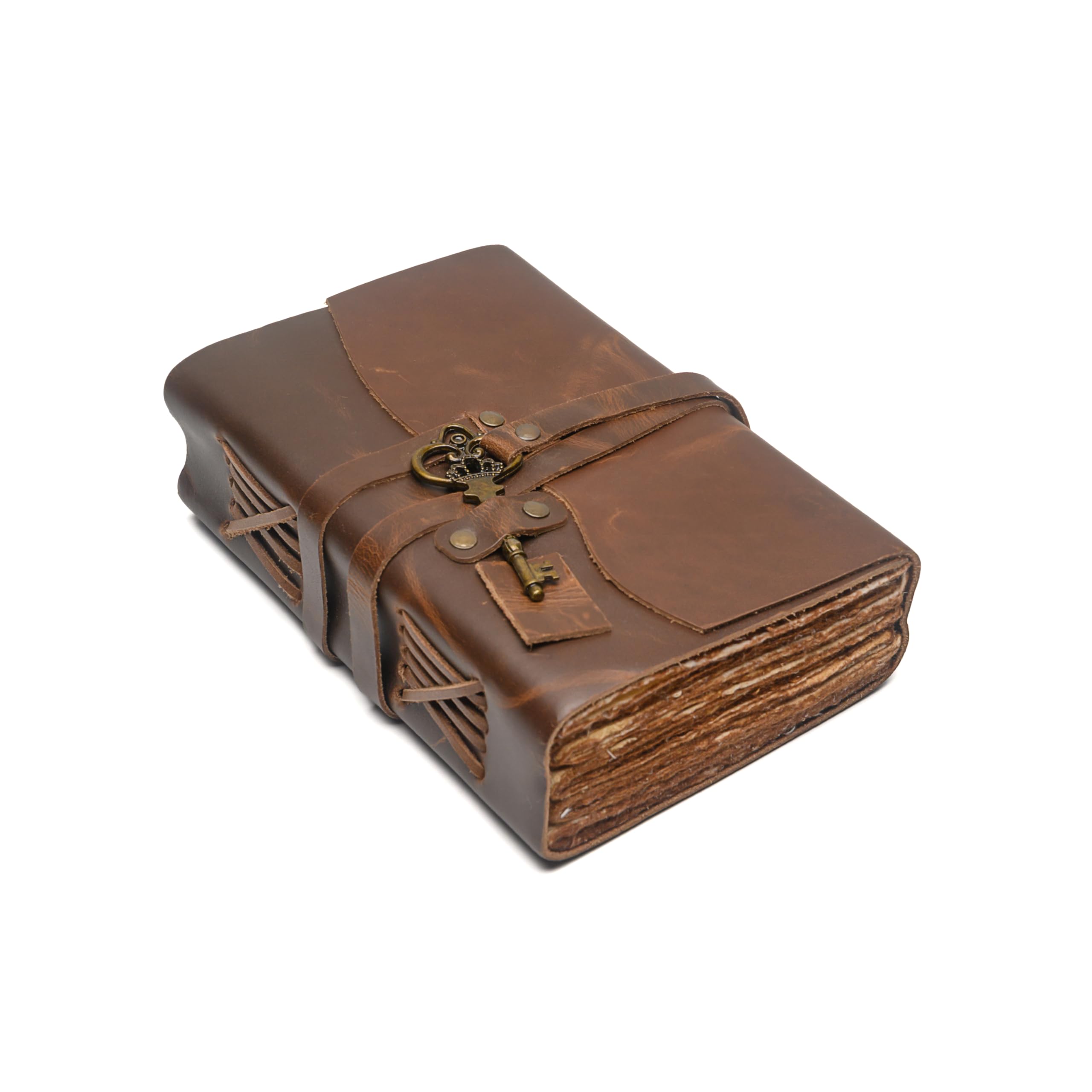 Diario de cuero vintage con llave, 5 x 7 pulgadas, 100 páginas para escribir, cuaderno encuadernado en cuero hecho a mano para escribir, dibujar y viajar, ideal para hombres y mujeres
