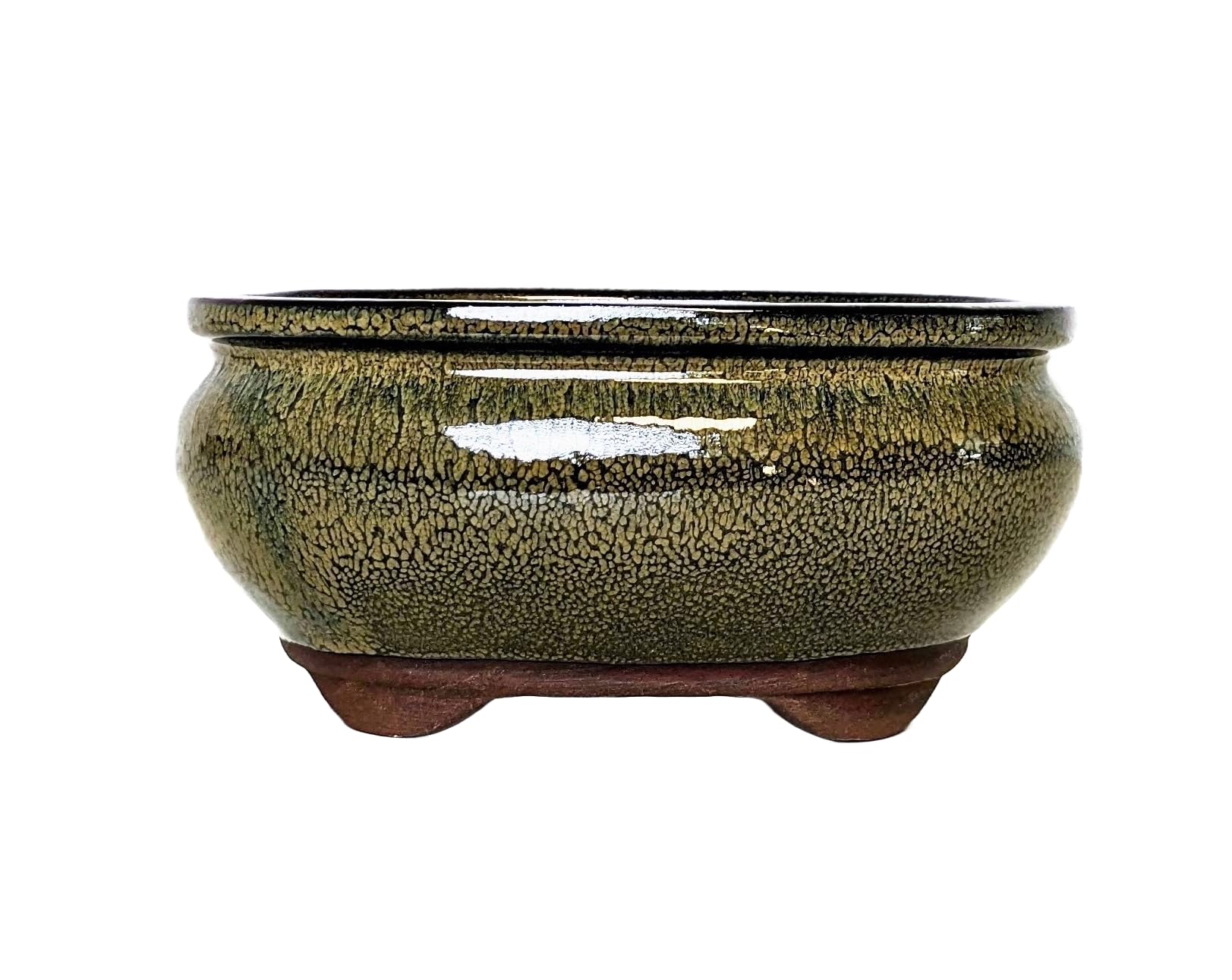 Pot à bonsaï en céramique vert olive 18 cm pour décoration de salon zen