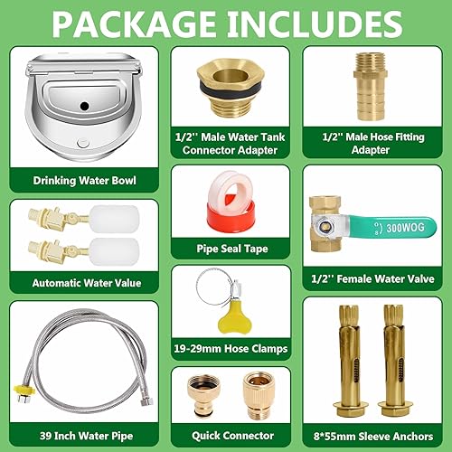 Miniatura 8 de Recipiente de agua automático para ganado con válvulas de flotador, manguera de agua de 39 pulgadas, conector rápido de 34 pulgadas, kit de cuenco