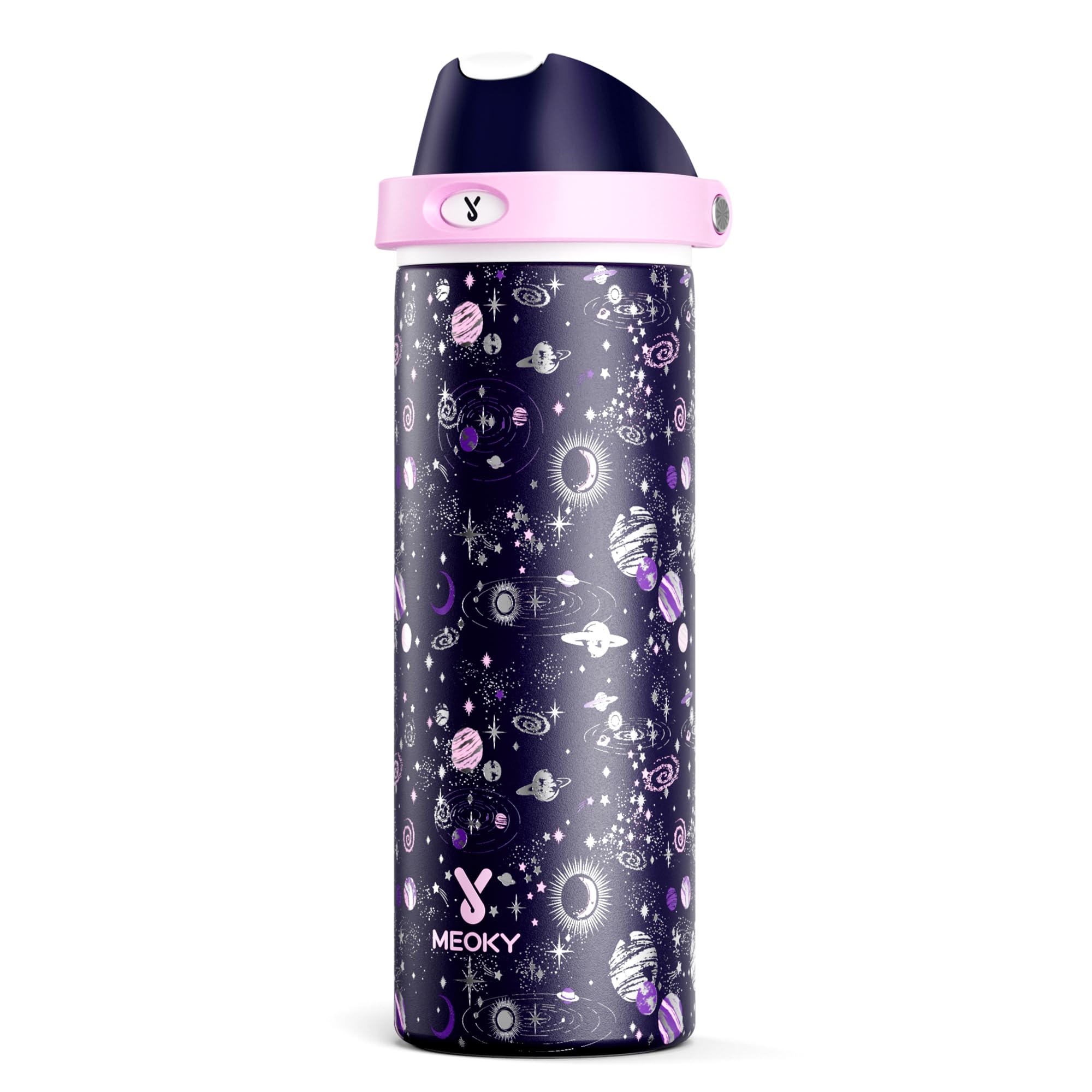 24 oz Insulated Water Bottle for Women: Meoky Stainless Steel Water Bottle with 2-in-1 Straw and Spout Lid - Leak Proof, Cold for 24 Hours, Fits in Car Cup Holder, BPA-Free for Sports Travel, Cosmic