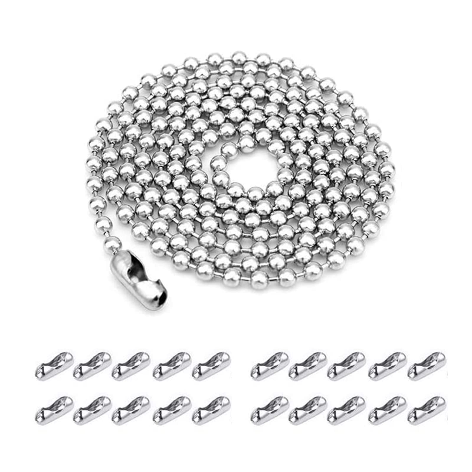 Chaîne à Billes En Acier Inoxydable 5 M - Diamètre 2 Mm, Avec 20 Connecteurs - Pour Bijoux DIY, Décoration