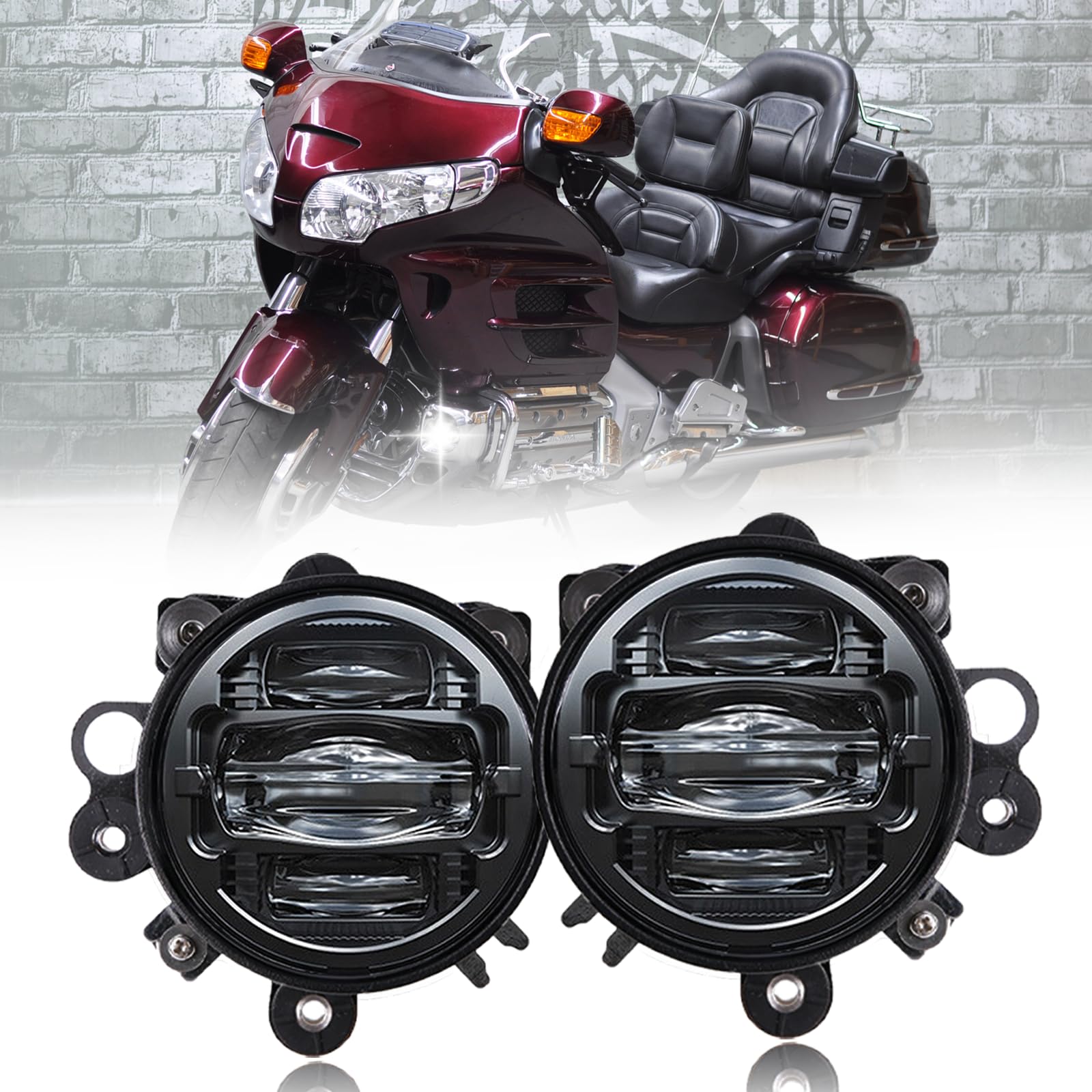 Photo 1 of bamotoop LED Motorcycle Fog Lights Assembly for Honda Gold Wing Goldwing GL1800 2001-2010 2012-2017 Driving Lamps Accessories (Black)
