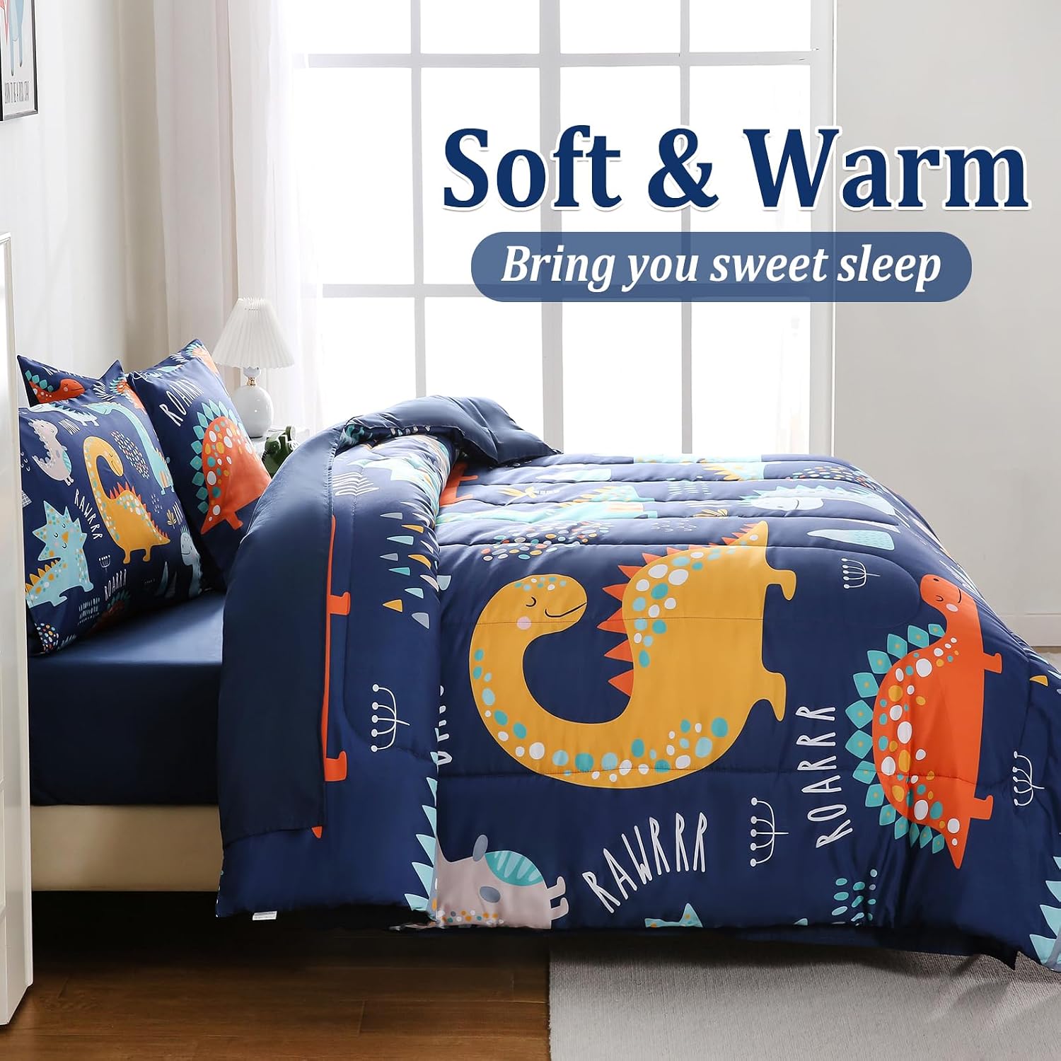 6 Pcs Bed in A Bag Full Comforter Set for Boys Girls, Dinosaur Comforter, Dinosaur Bedding Sets with Sheets for Kids