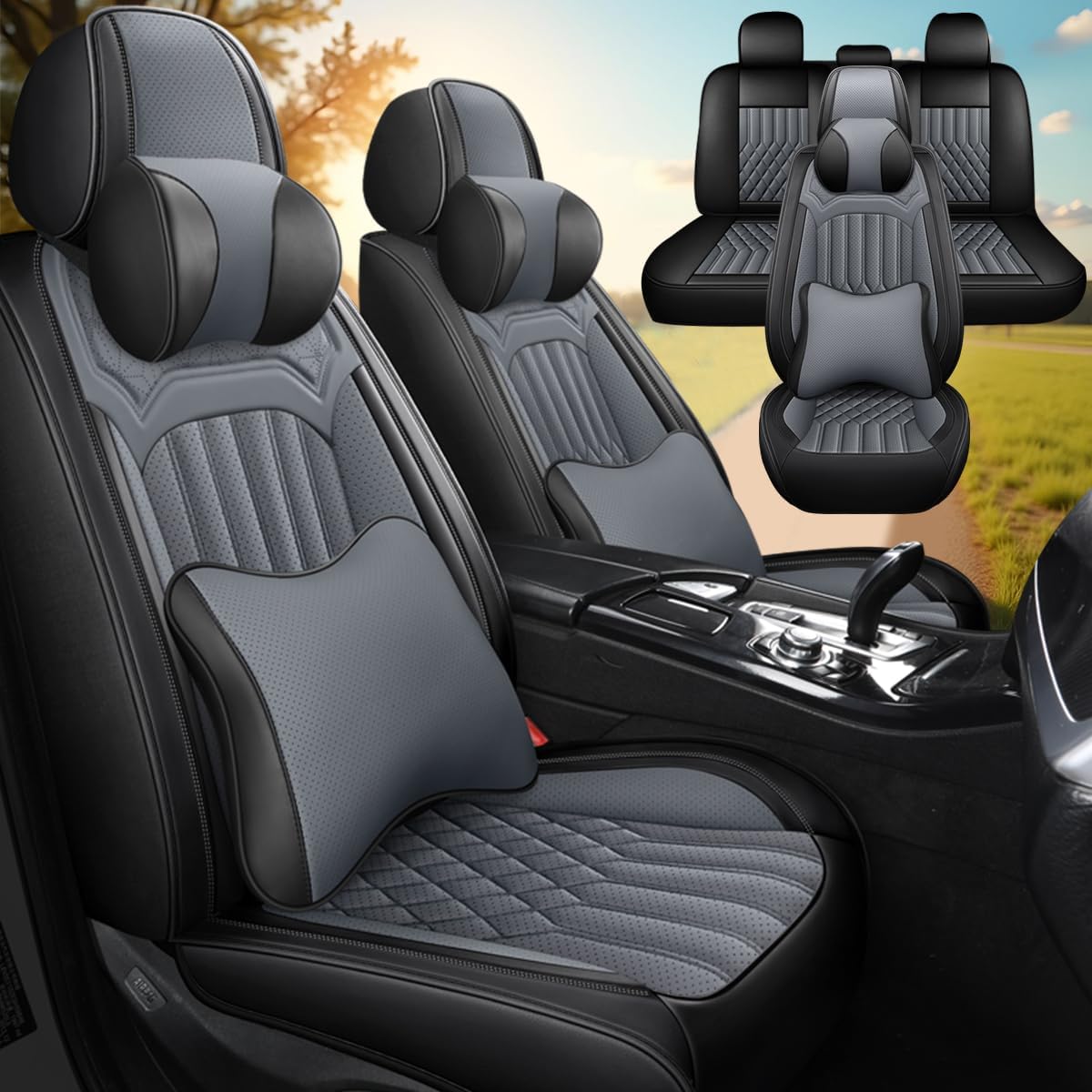 Car Seat Cover for Hyundai Tucson 2011-2025, Waterproof Soft Seat Covers with Airbag Compatible, Automotive Interior Accessories Seat Cushions(Black&Gray, 5 Seats with Pillow)