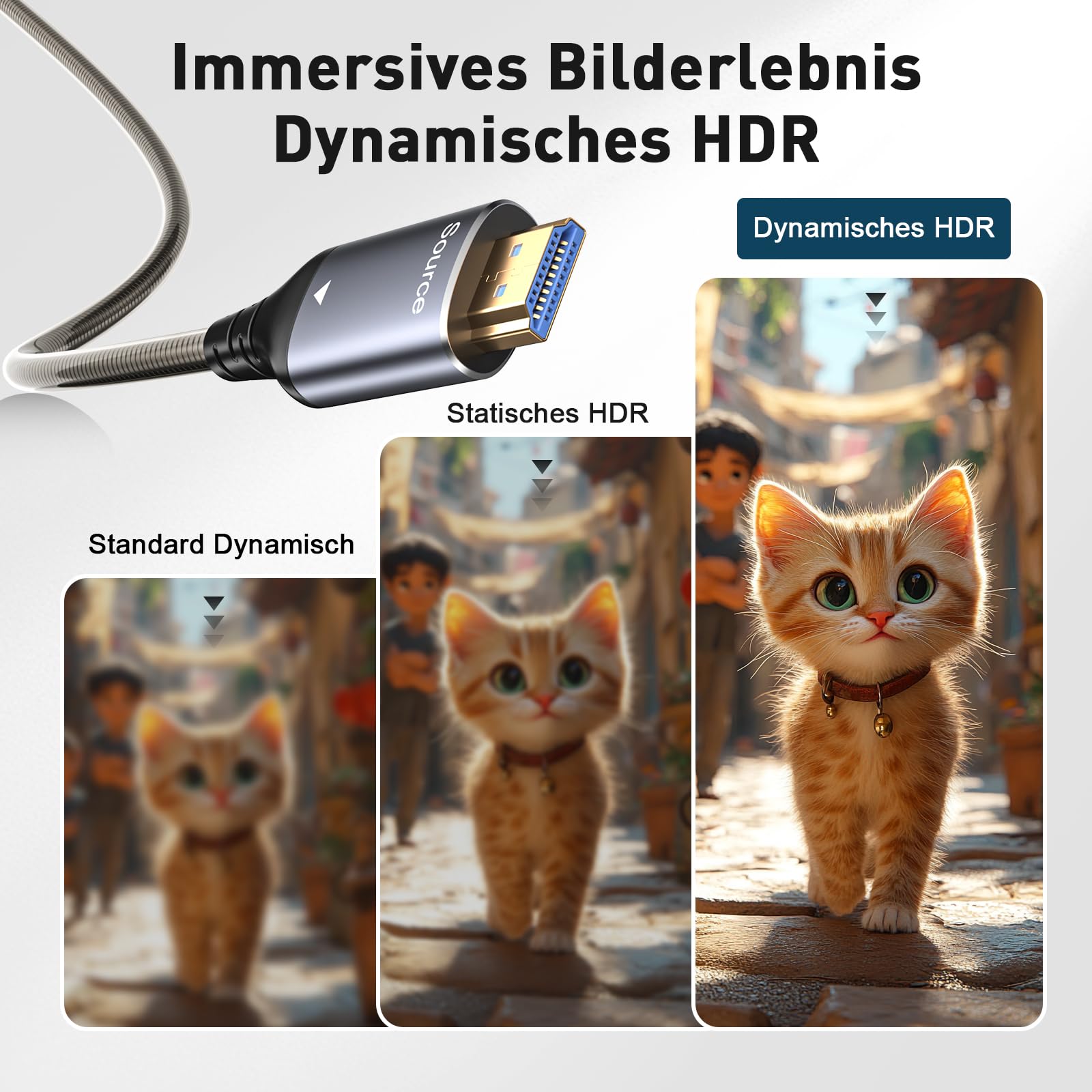 8K HDMI Glasfaserkabel 10M, Stahlpanzerung Optisch HDMI 2.1 Kabel 48Gbps Ultra High Speed 8K@60Hz 4K@120Hz Dynamic HDR eARC Dolby HDCP 2.2&2.3 für HDTV/Projektor/Heimkino/TV-Box/Gaming-Box/PS5