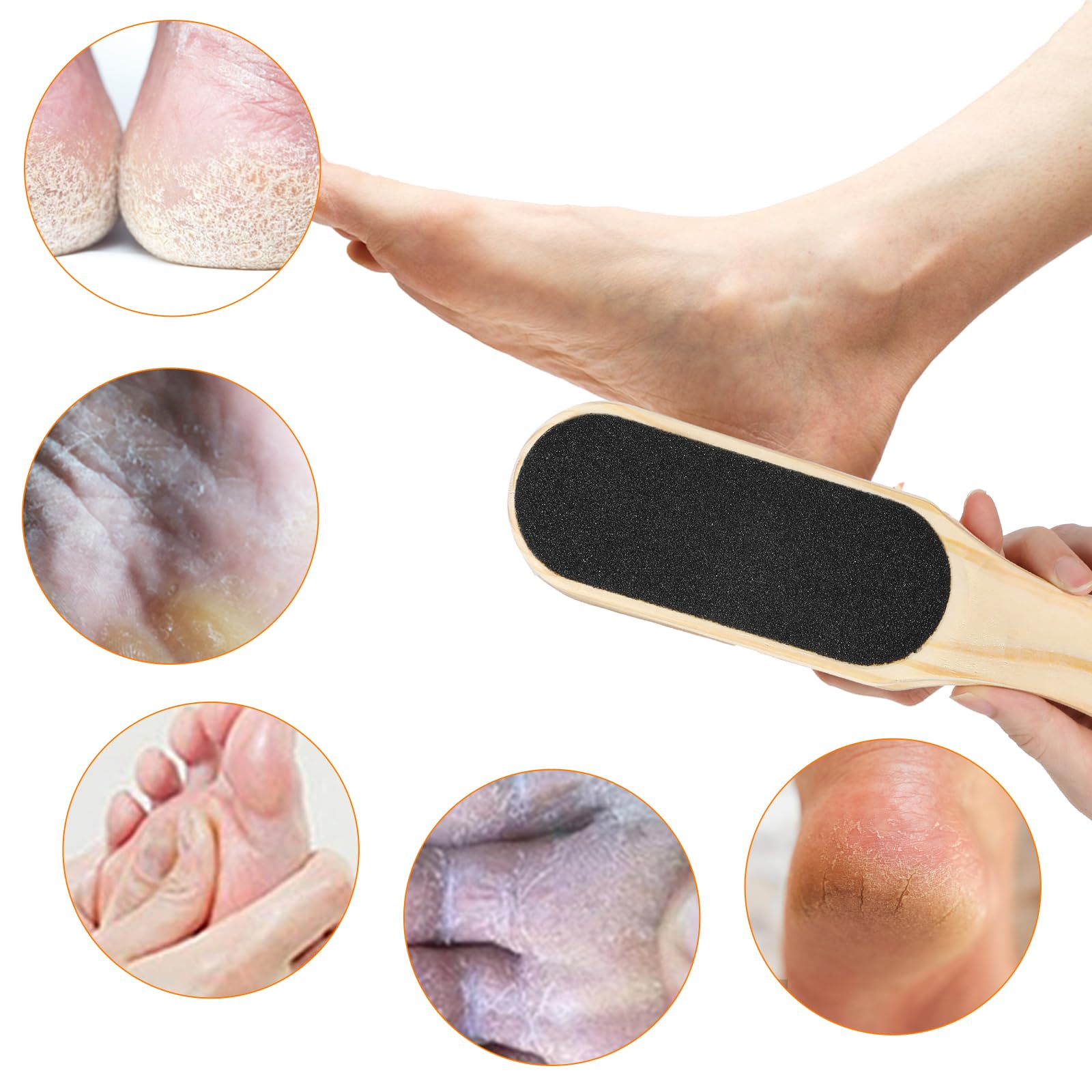 JIEYAO Lima de callos de doble cara de madera, lima profesional para pedicura, lima de pies gruesa y fina con correa para piel endurecida o seca para eliminar la piel muerta